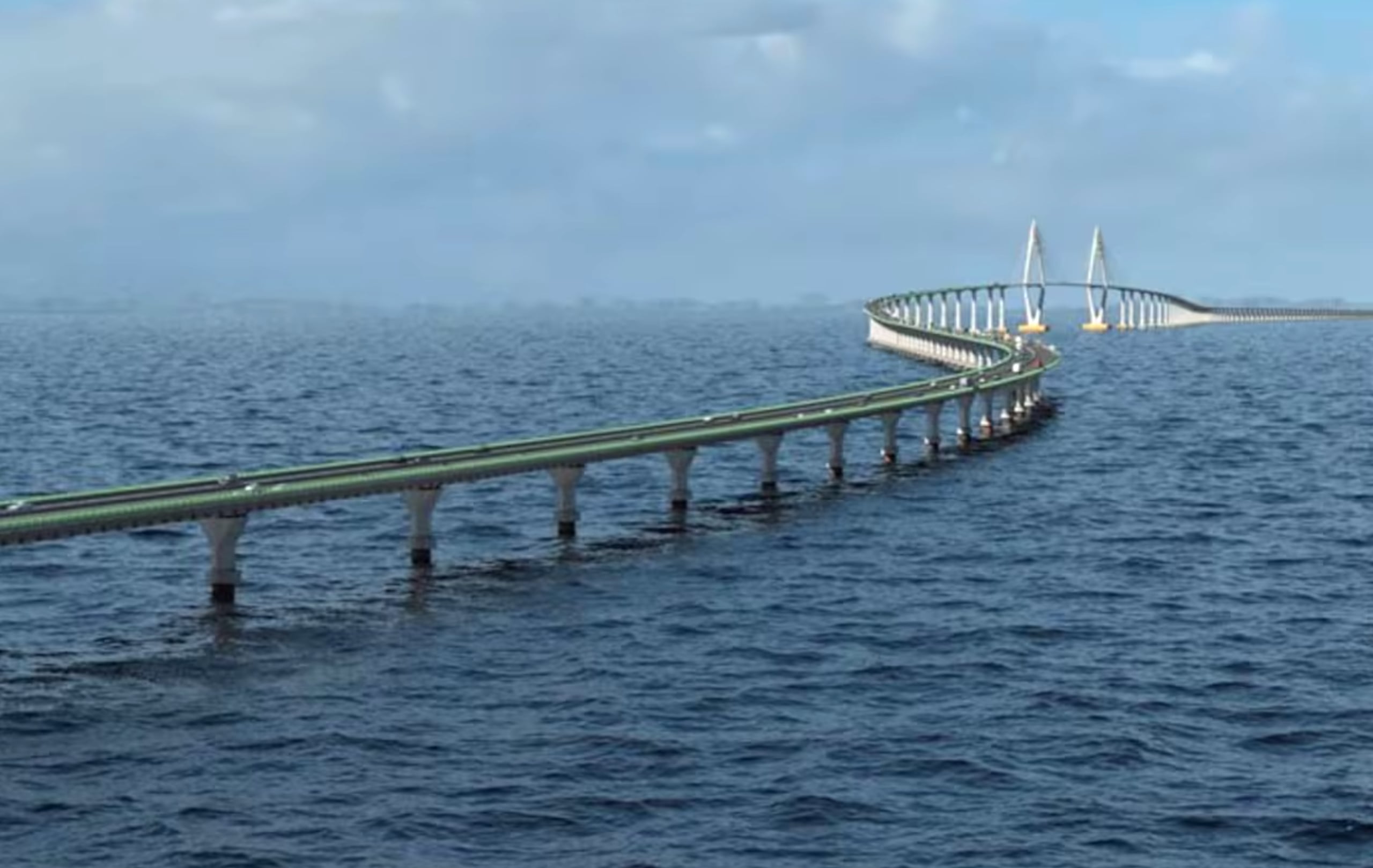 Imagen de lo que será el puente marítimo más largo de Sudamérica.
