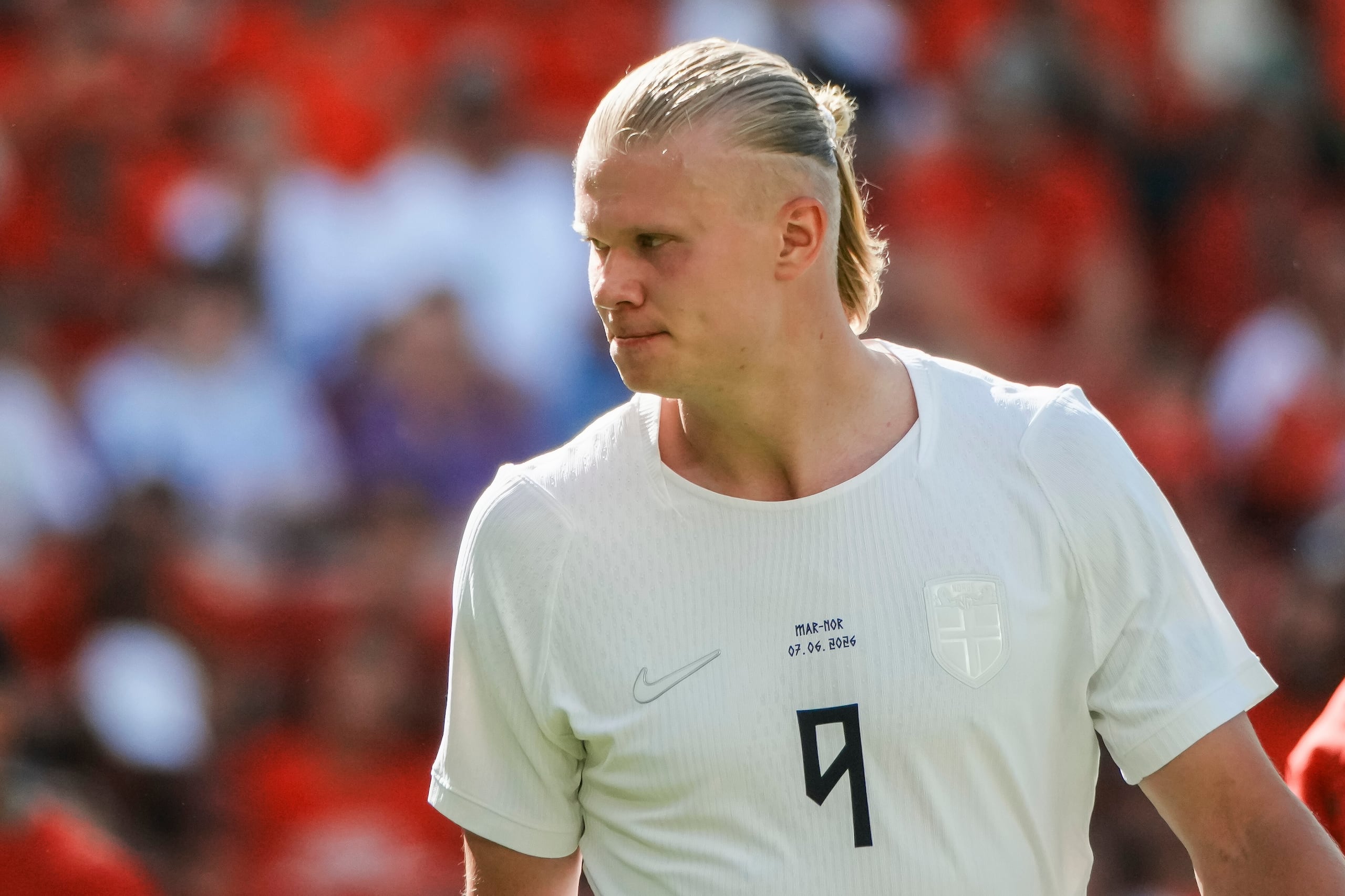 El delantero de Noruega, Erling Haaland, durante un amistoso ante Marruecos previo al Mundial.