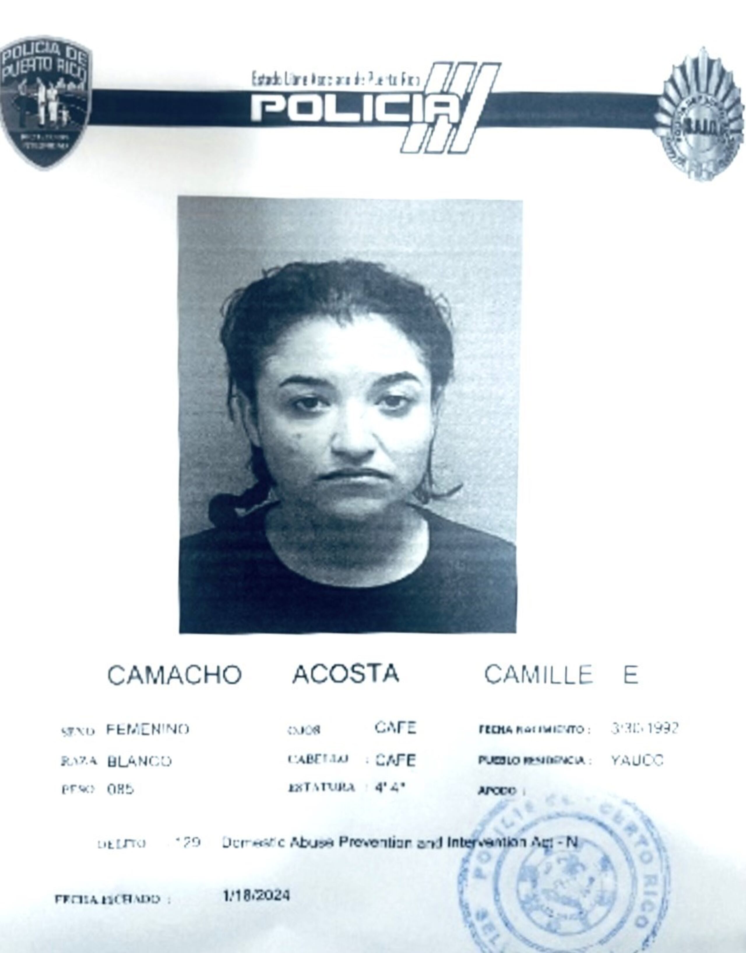 Camille E. Camacho Acosta enfrenta cargos por incumplimiento de una orden de protección, maltrato y maltrato mediante amenaza contra su expareja.
