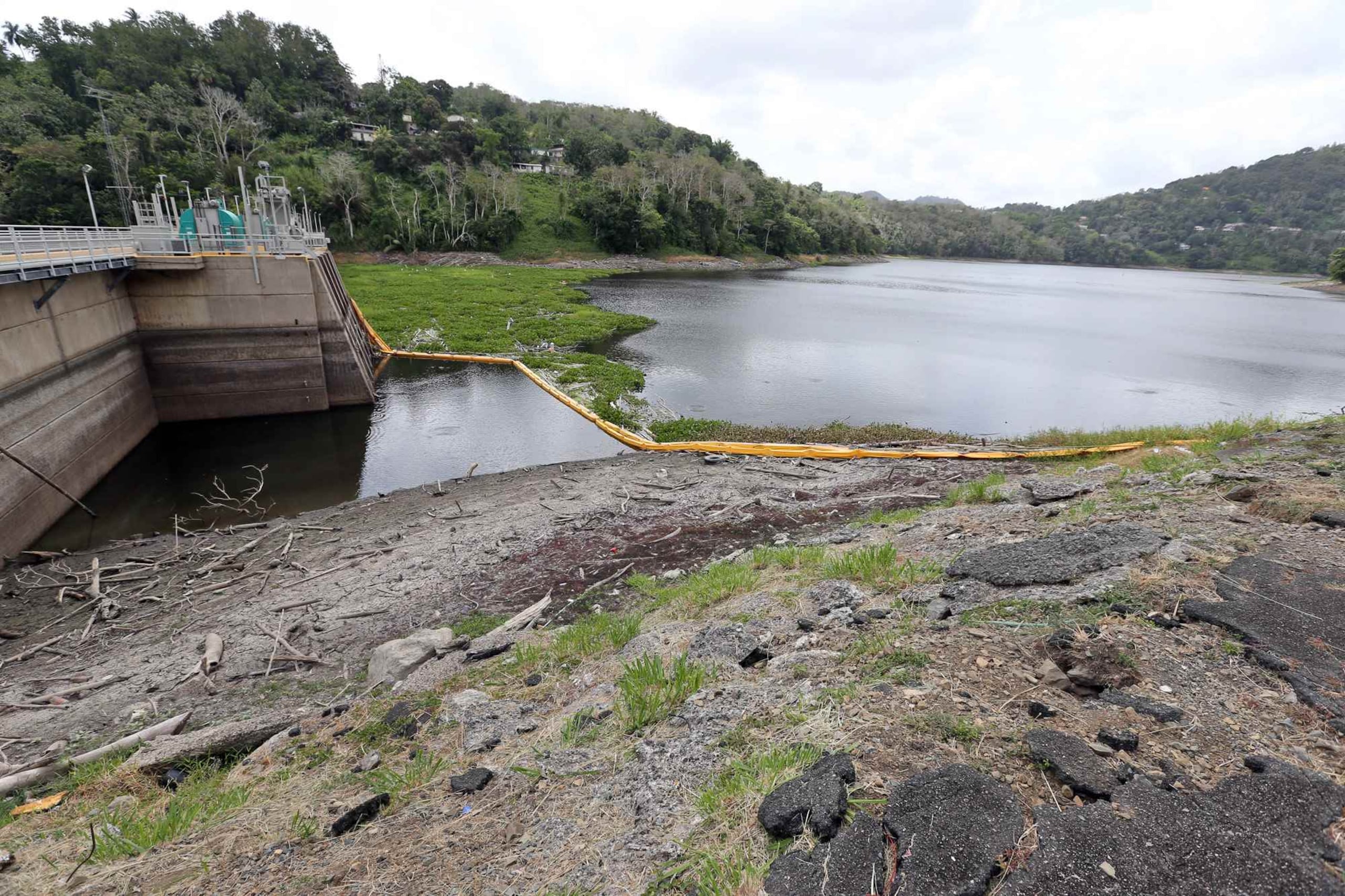 En primer plano, se observa un banco de arena que es parte de la gran cantidad de sedimentación que afecta Carraízo, reduciendo su capacidad de almacenaje.