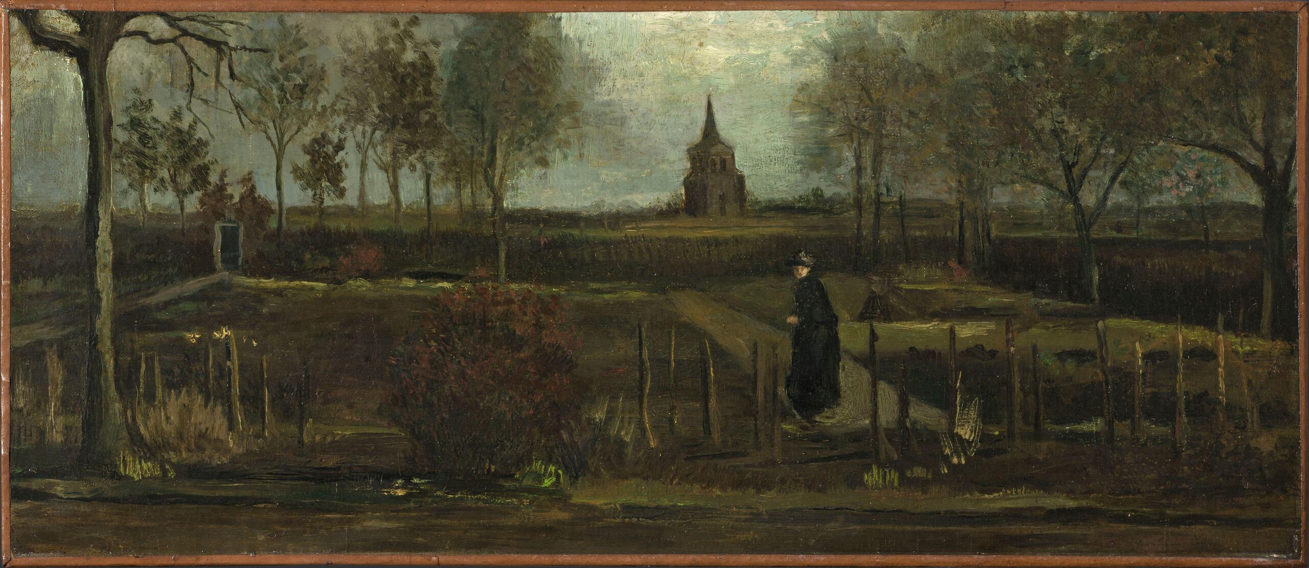 Esta fotografía sin fecha muestra la pintura “Jardín rectoral en Nuenen en primavera” de 1884, de Vincent van Gogh, en el Museo de Groninger, Países Bajos. La pintura es un préstamo del Ayuntamiento de Groningen. Más de tres años después de que fuera robada de un museo que estuvo cerrado durante la pandemia, esta pintura del maestro holandés Vincent van Gogh ha sido recuperada aunqe un poco deteriorada, dijo el martes 12 de diciembre de 2023 el Museo Groninger en los Países Bajos. (Marten de Leeuw/Groningen Museum vía AP)
