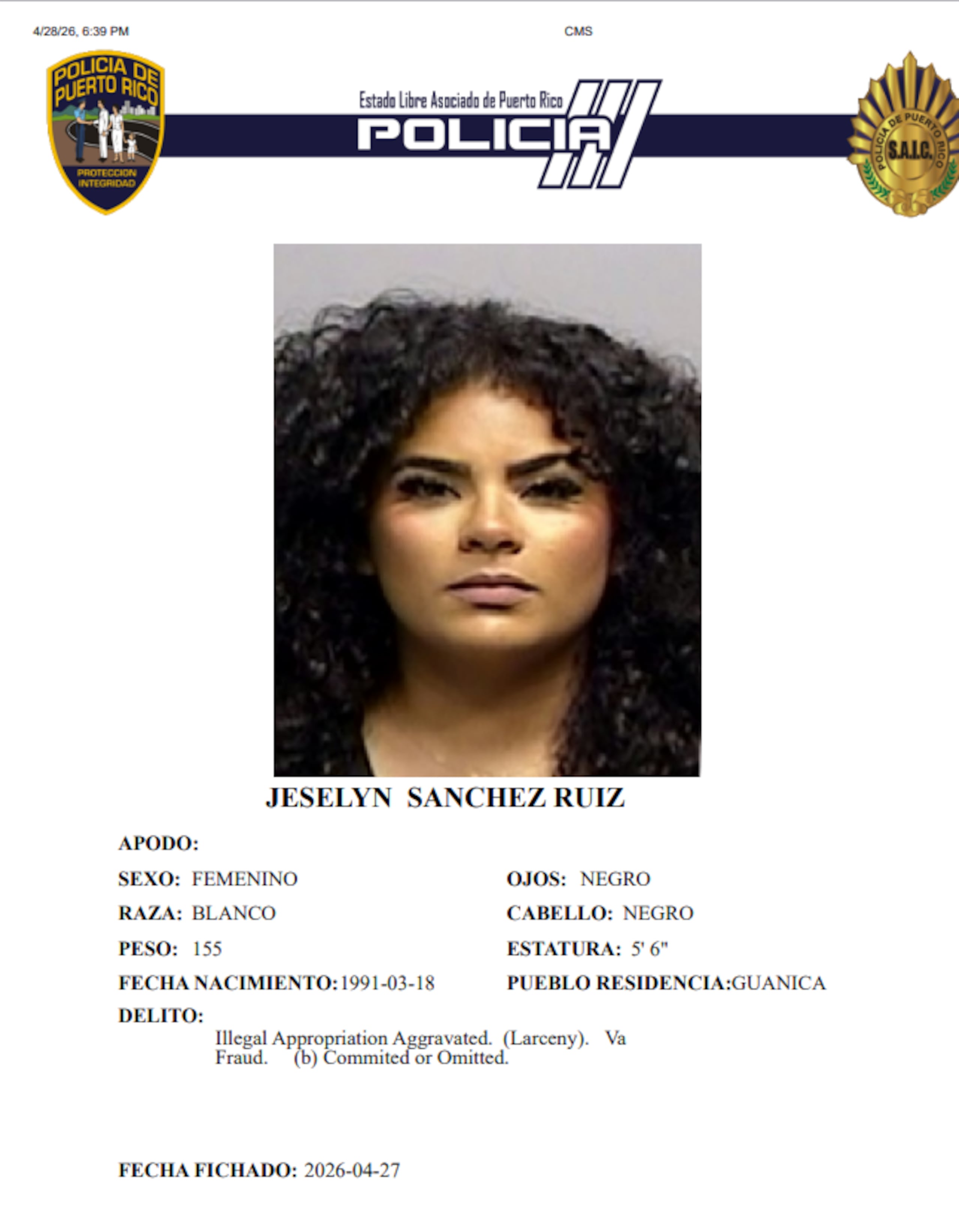 Sospechosa de robo de miles de dólares.