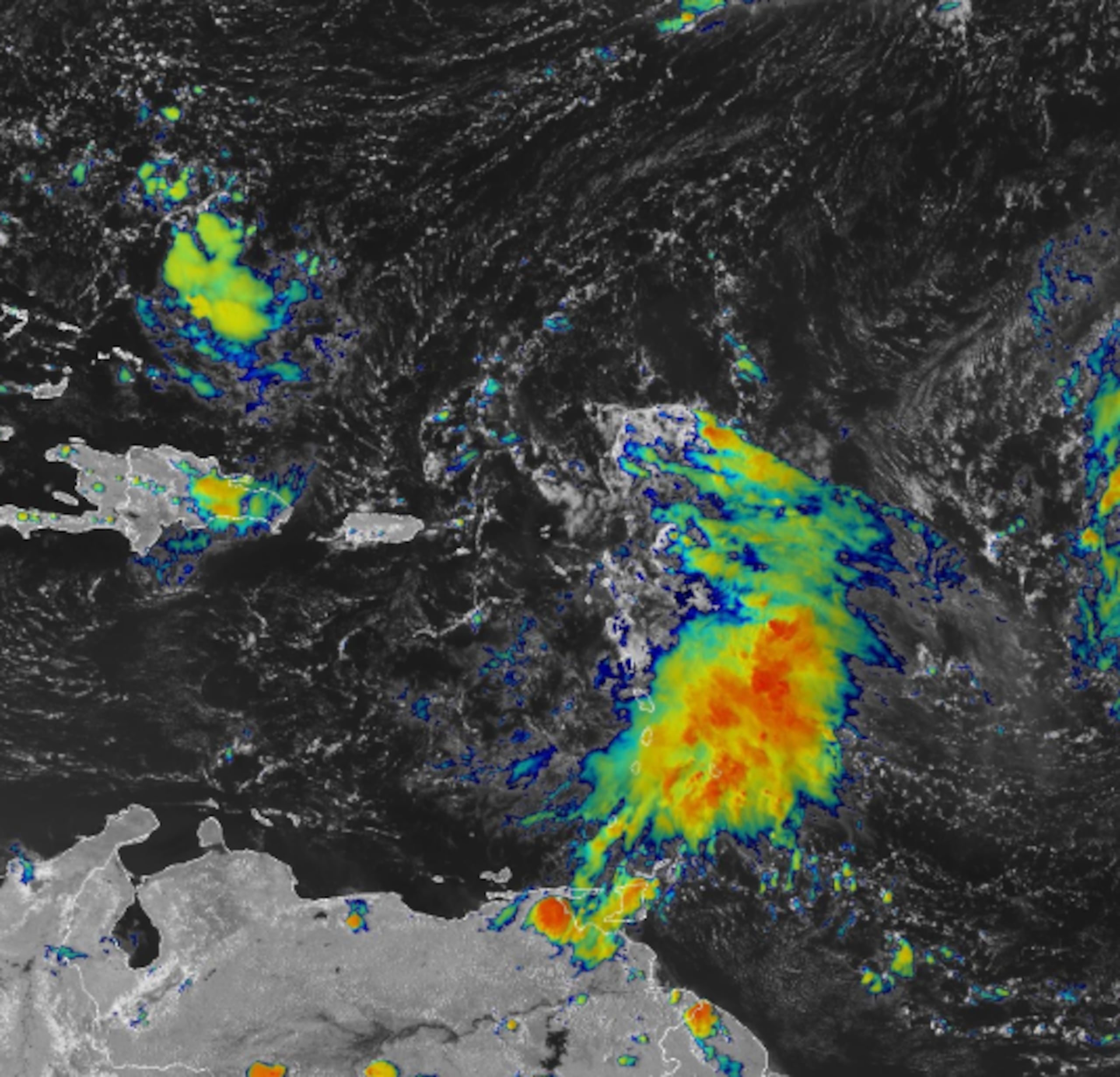 La onda tropical, identificada como Invest 94L, se mueve al oeste a 20 mph. (NOAA)