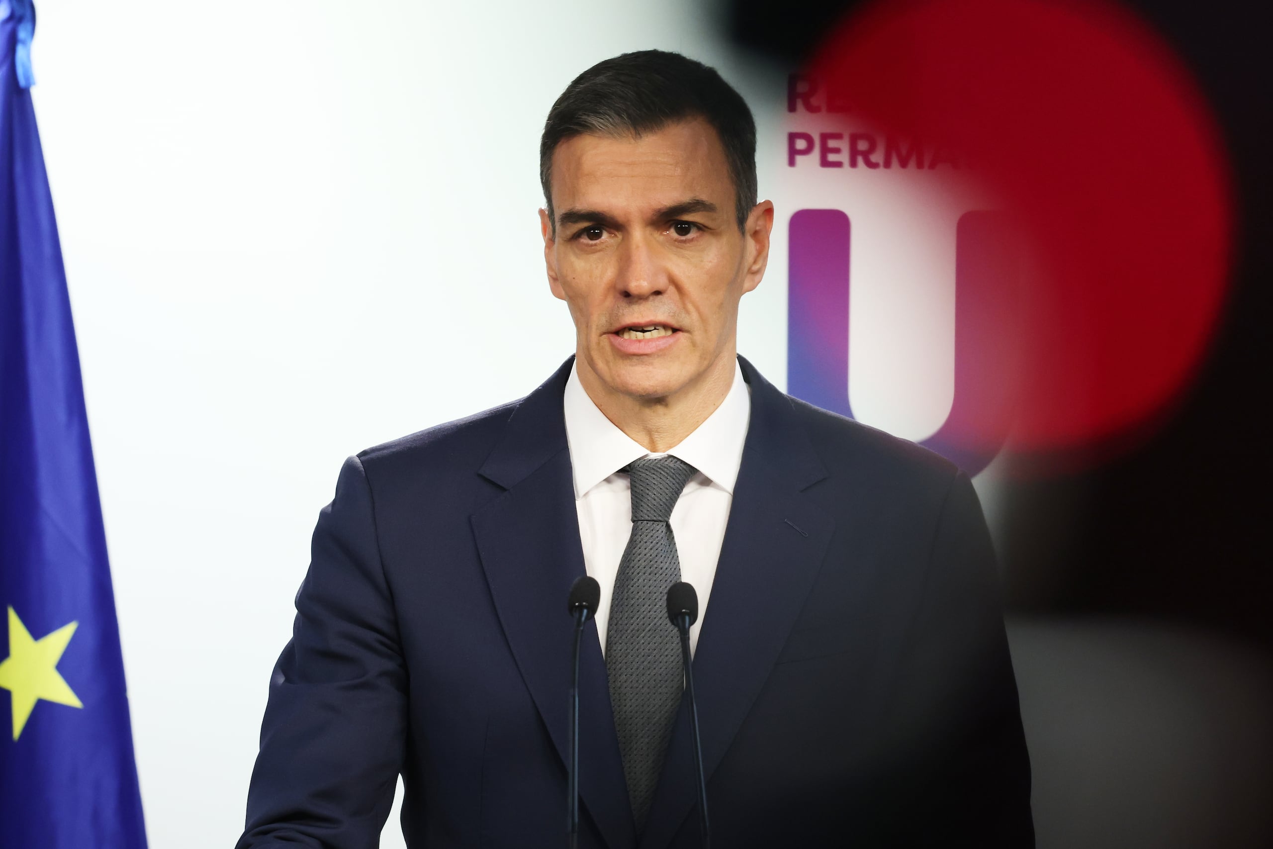El presidente de gobierno español Pedro Sánchez en una conferencia en Bruselas el 23 de enero del 2026. (AP foto/Omar Havana)