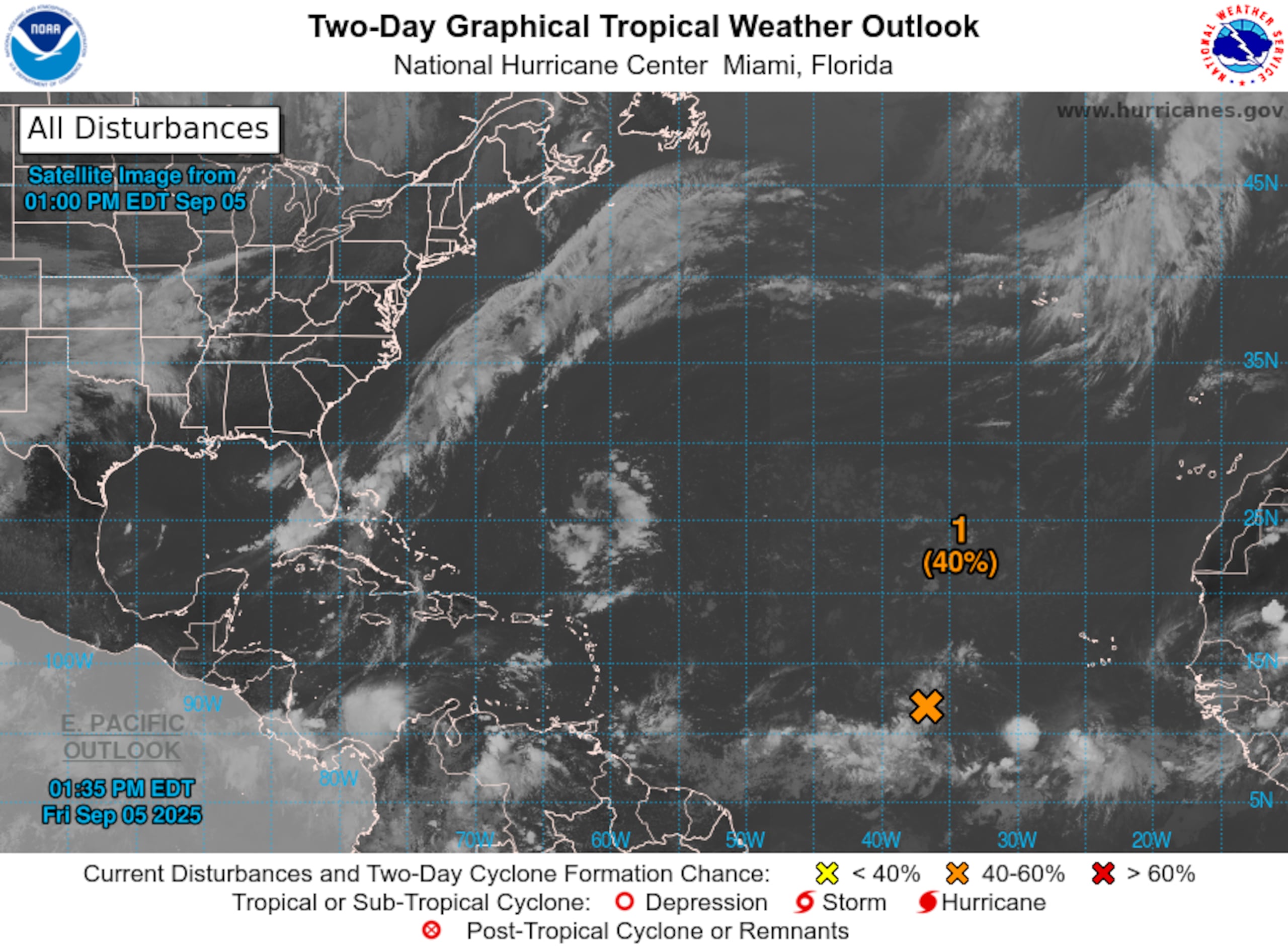 Esta tarde, la onda tropical presenta un 70% de probabilidad de formación en los próximos siete días y un 40% en 48 horas.