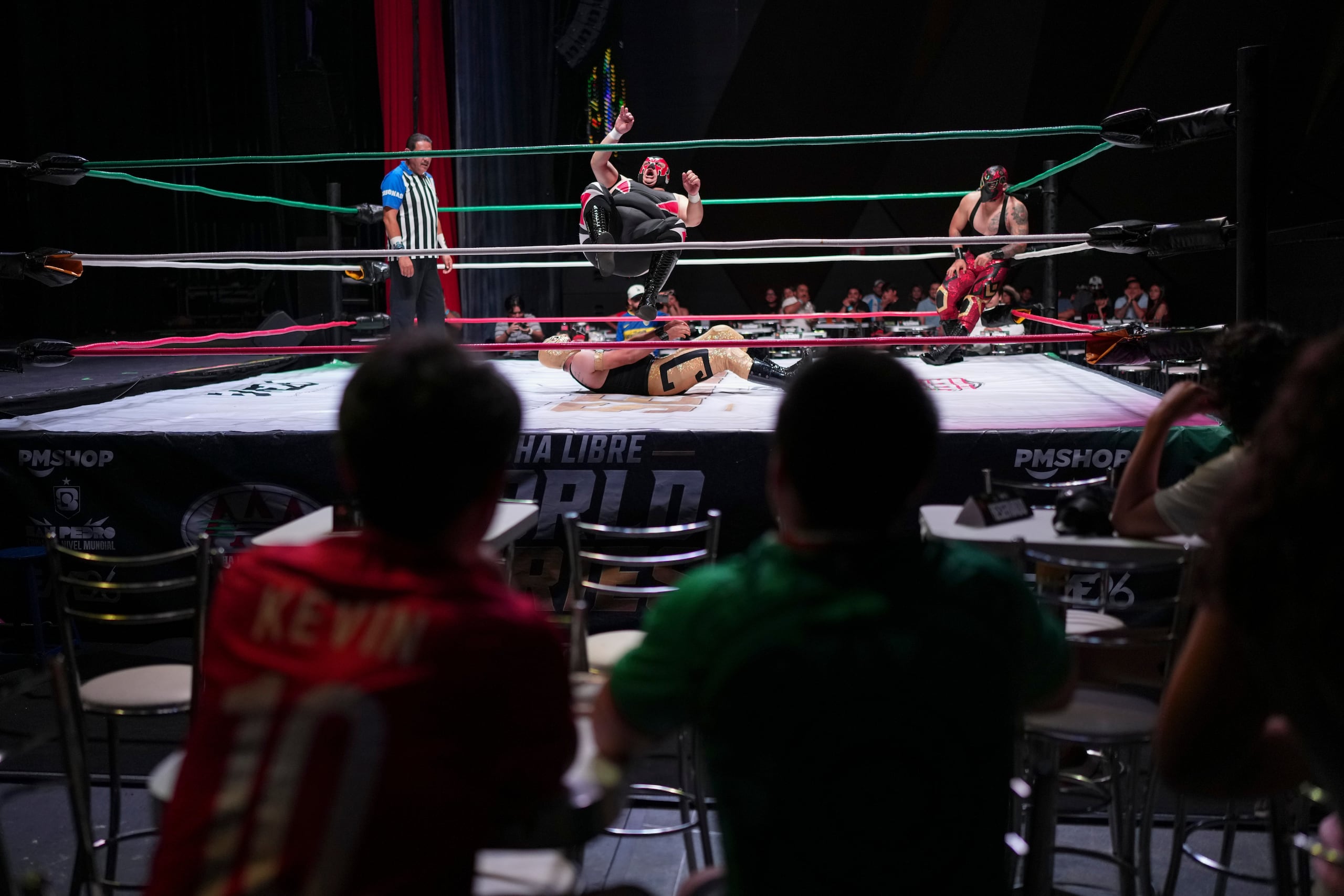 Fanáticos de la selección nacional de Corea del Sur observan una lucha programada en medio de los juegos del Mundial.