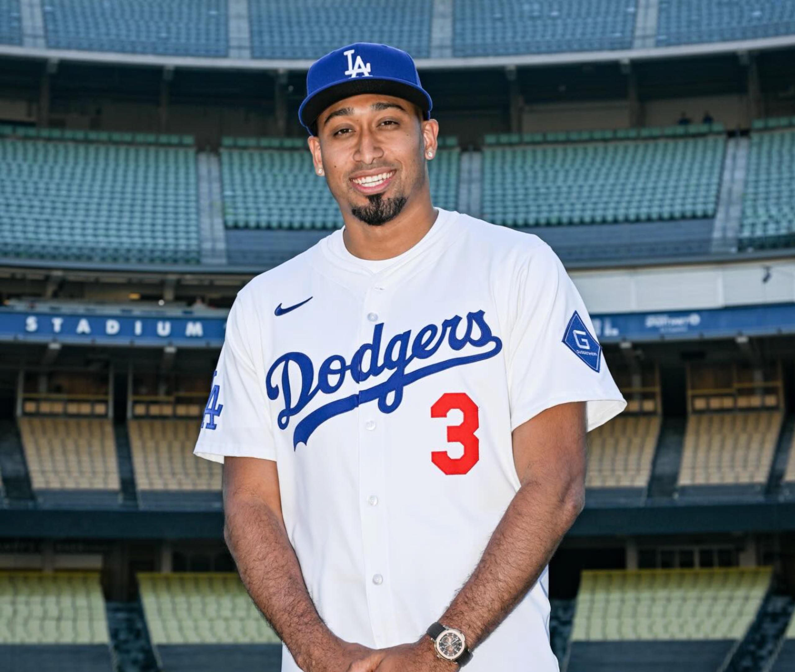 Edwin "Sugar" Díaz con el uniforme de los Dodgers.