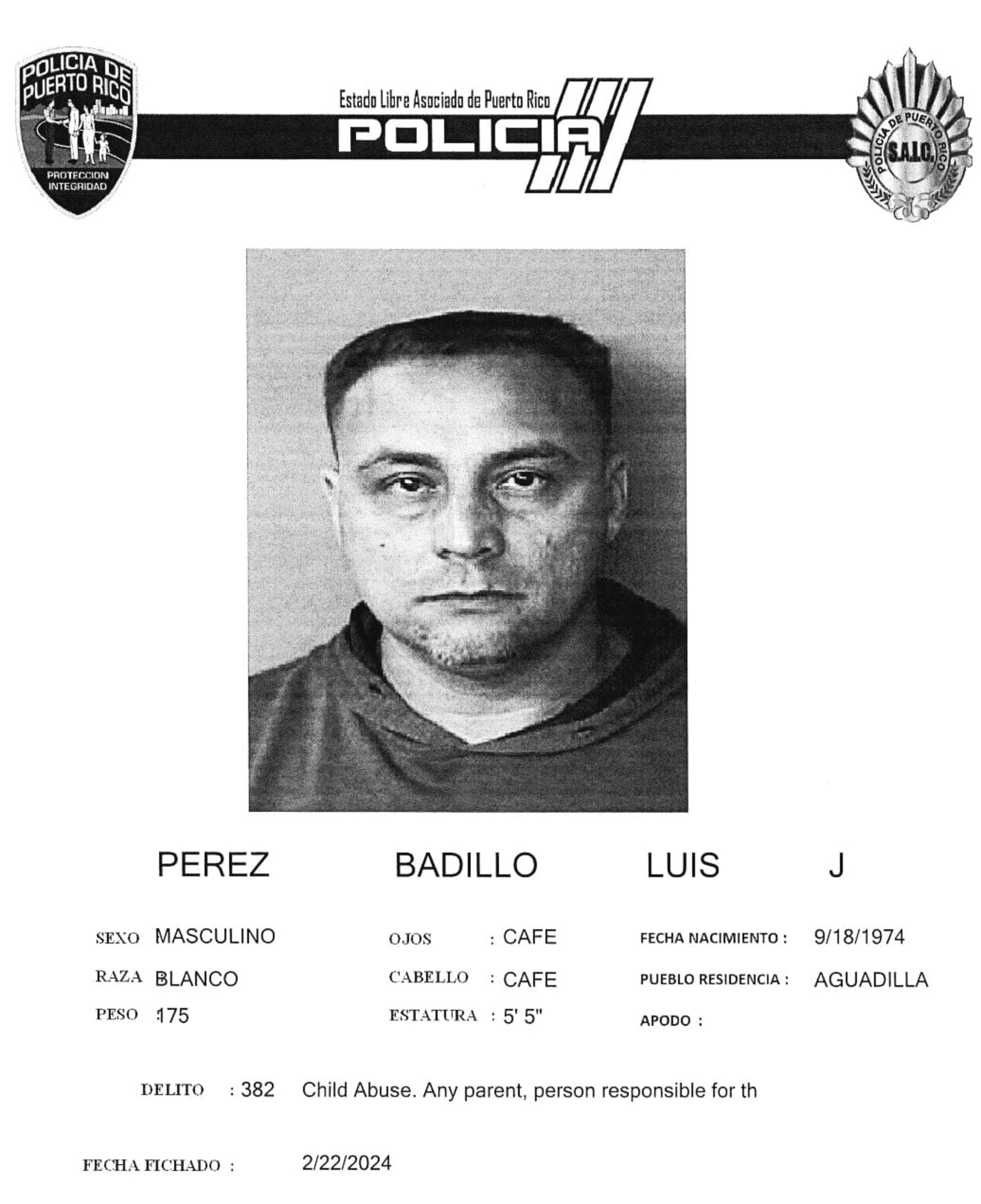 Luis Javier Pérez Badillo, imputado de someter a su pareja a un patrón de maltrato desde el año 2018 hasta el presente. El policía fue suspendido sumariamente.
La jueza Margarita Gaudier, del Tribunal de Primera Instancia de Mayagüez, encontró causa para arresto y le impuso una fianza global al imputado de $80, 000. La vista preliminar fue señalada para el 7 de marzo.
