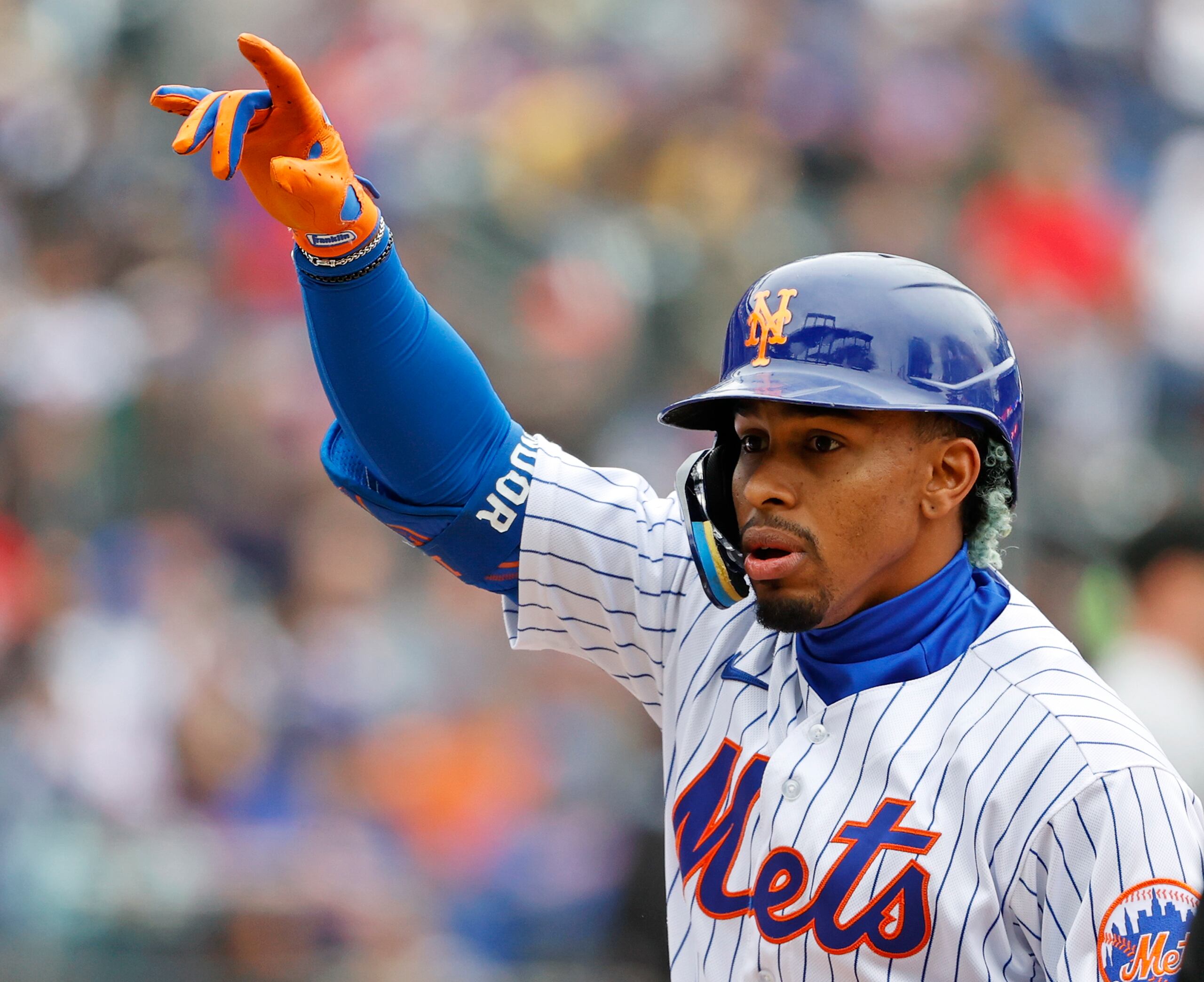 El puertorriqueño Francisco Lindor en uniforme de los Mets de Nueva York.
