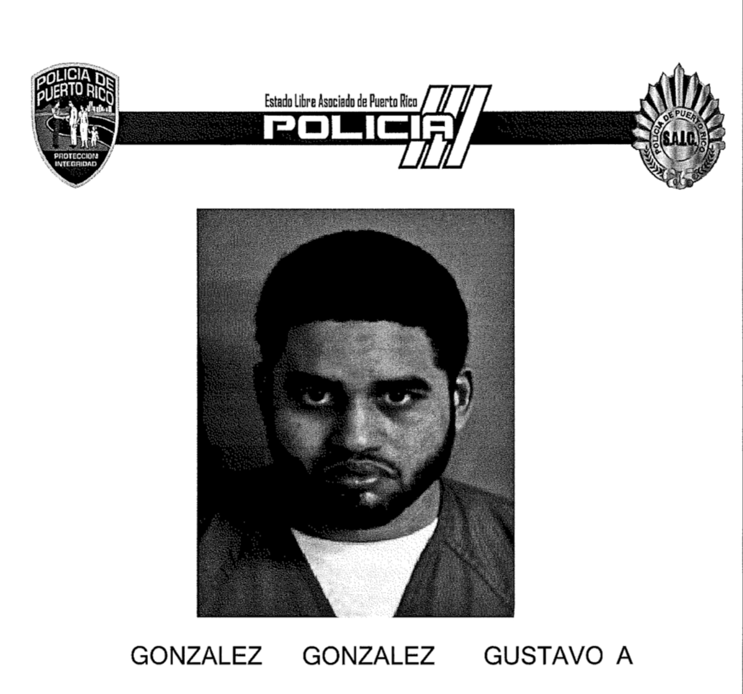 Ficha suministrada por el Negociado de la Policía de Gustavo Alexis González González.