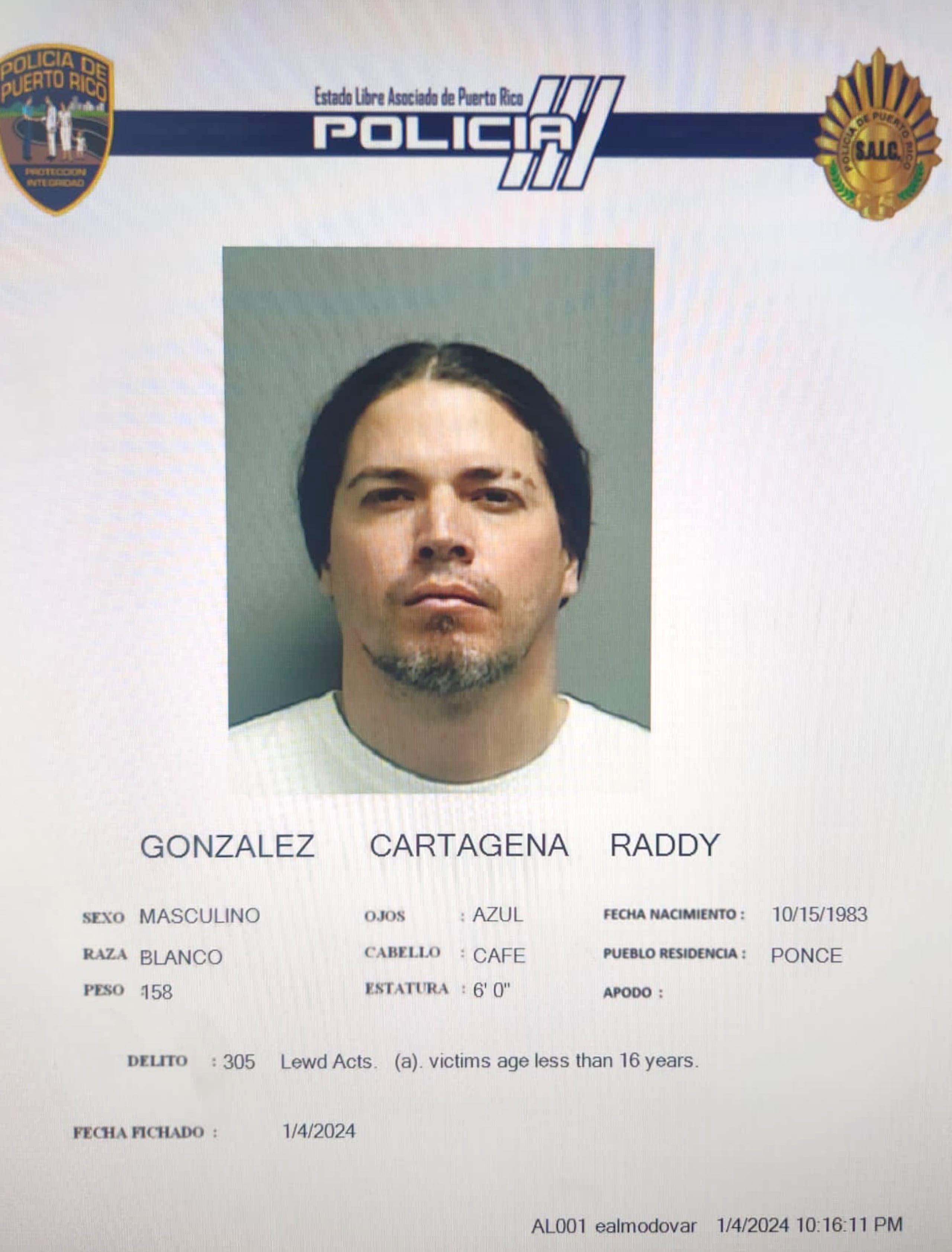 Raddy González Cartagena enfrenta cargos por actos lascivos contra dos menores de edad.