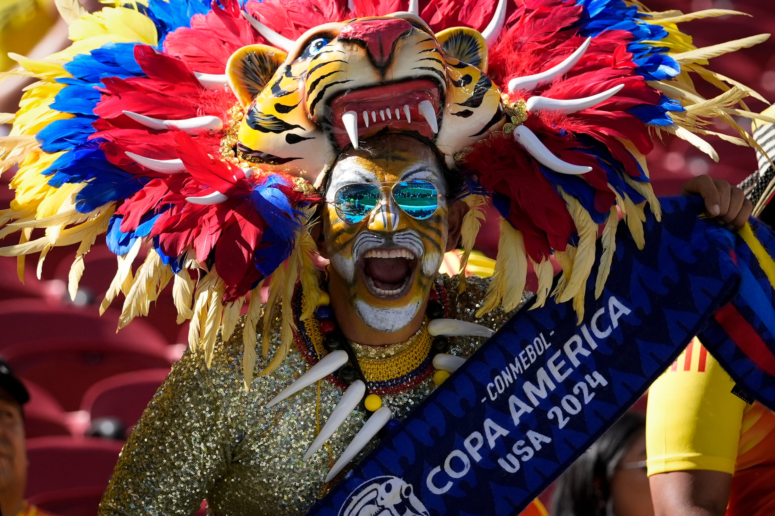 Un fanático de Colombia expresa todo su sentir durante la acción del partido del martes ante Brasil.