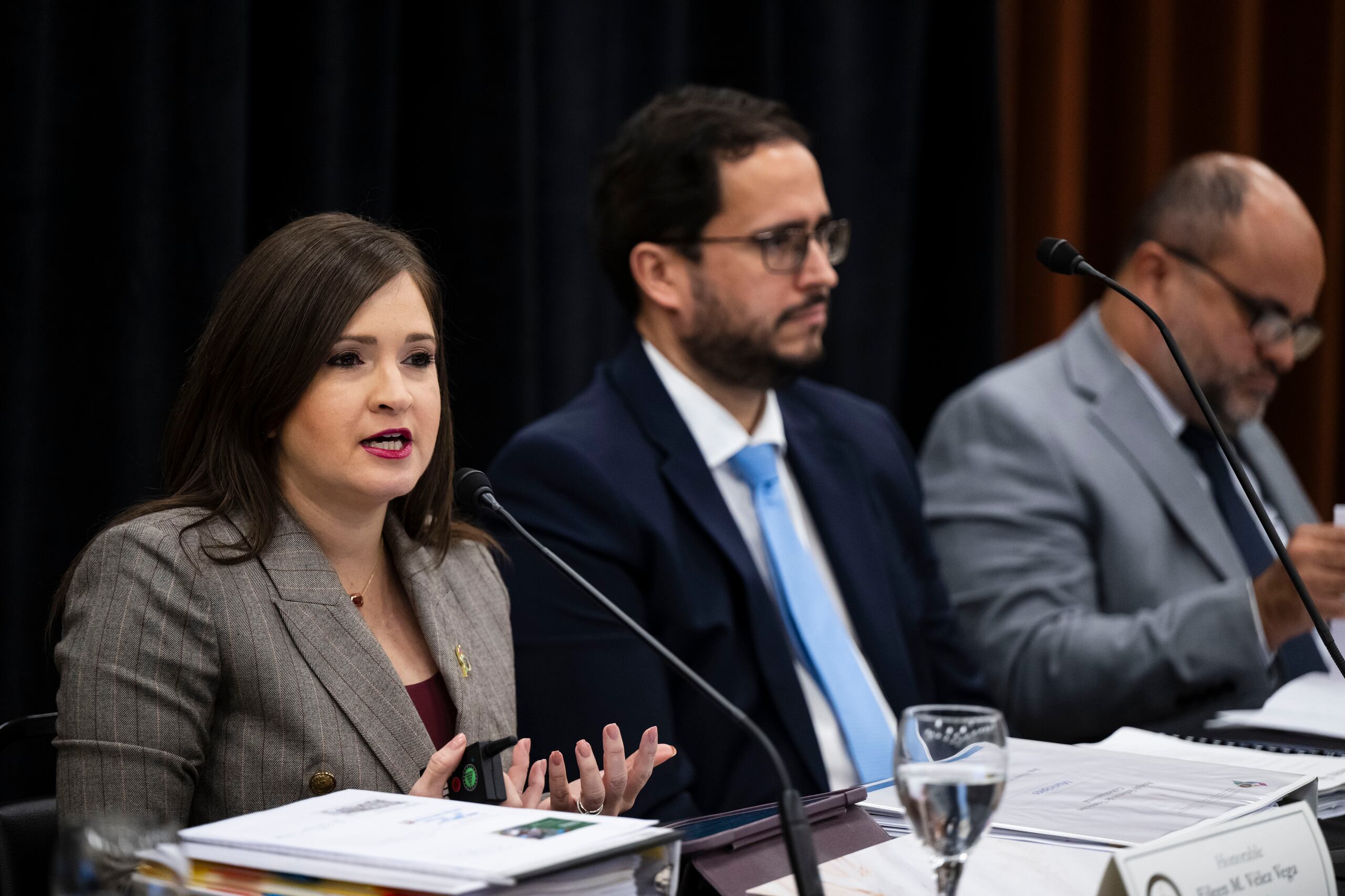 Vista de transición entre la administración saliente de Pedro Pierluisi y la entrante de Jenniffer González con el componente de infraestructura, llevada a cabo en la Sala Sinfónica del Centro de Bellas Artes de Santurce. En la foto la secretaria del DTOP Eileen Vélez Vega. FOTO POR: Carlos Rivera Giusti/GFR Media.