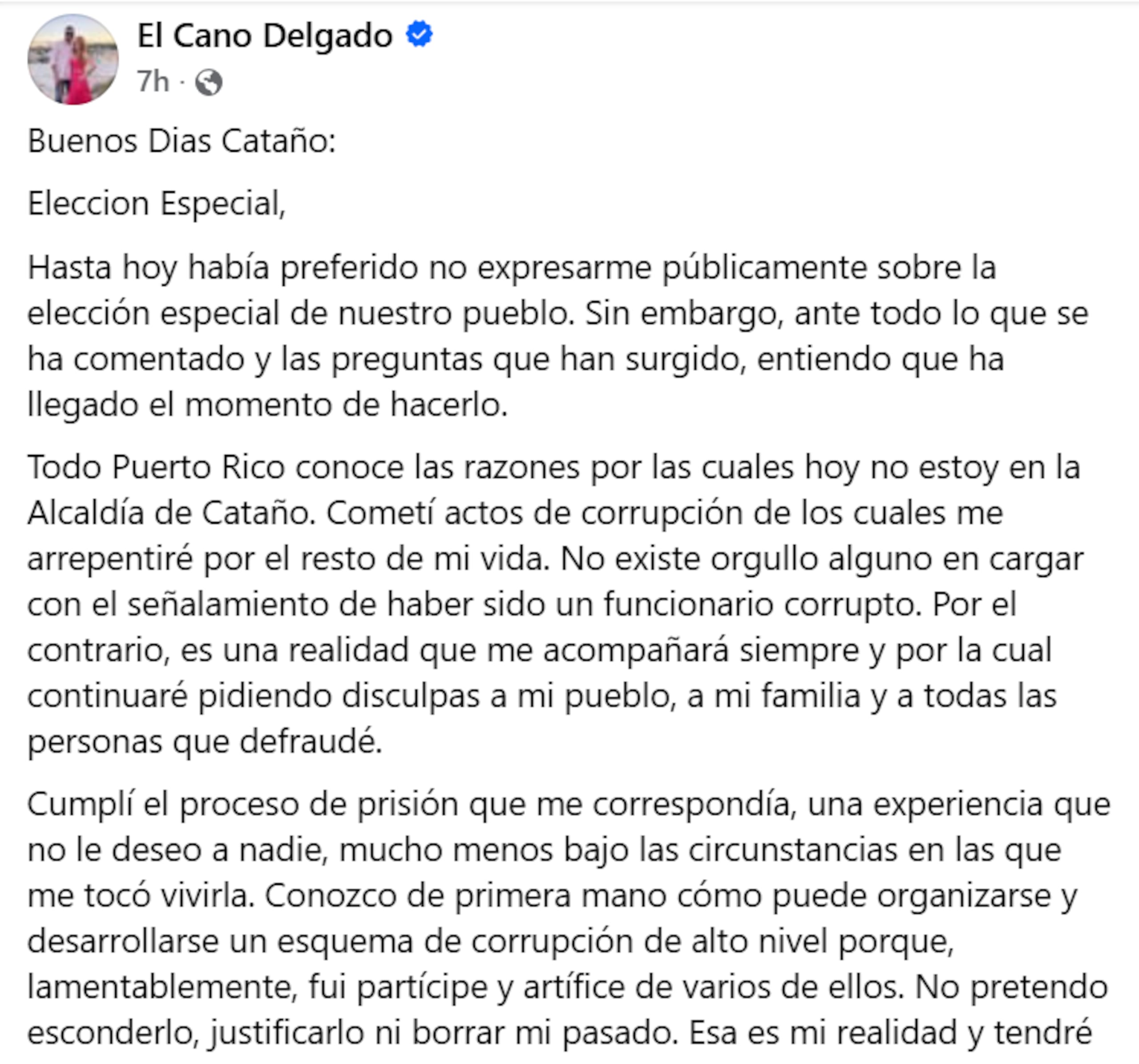 Mensaje de Félix “El Cano” Delgado