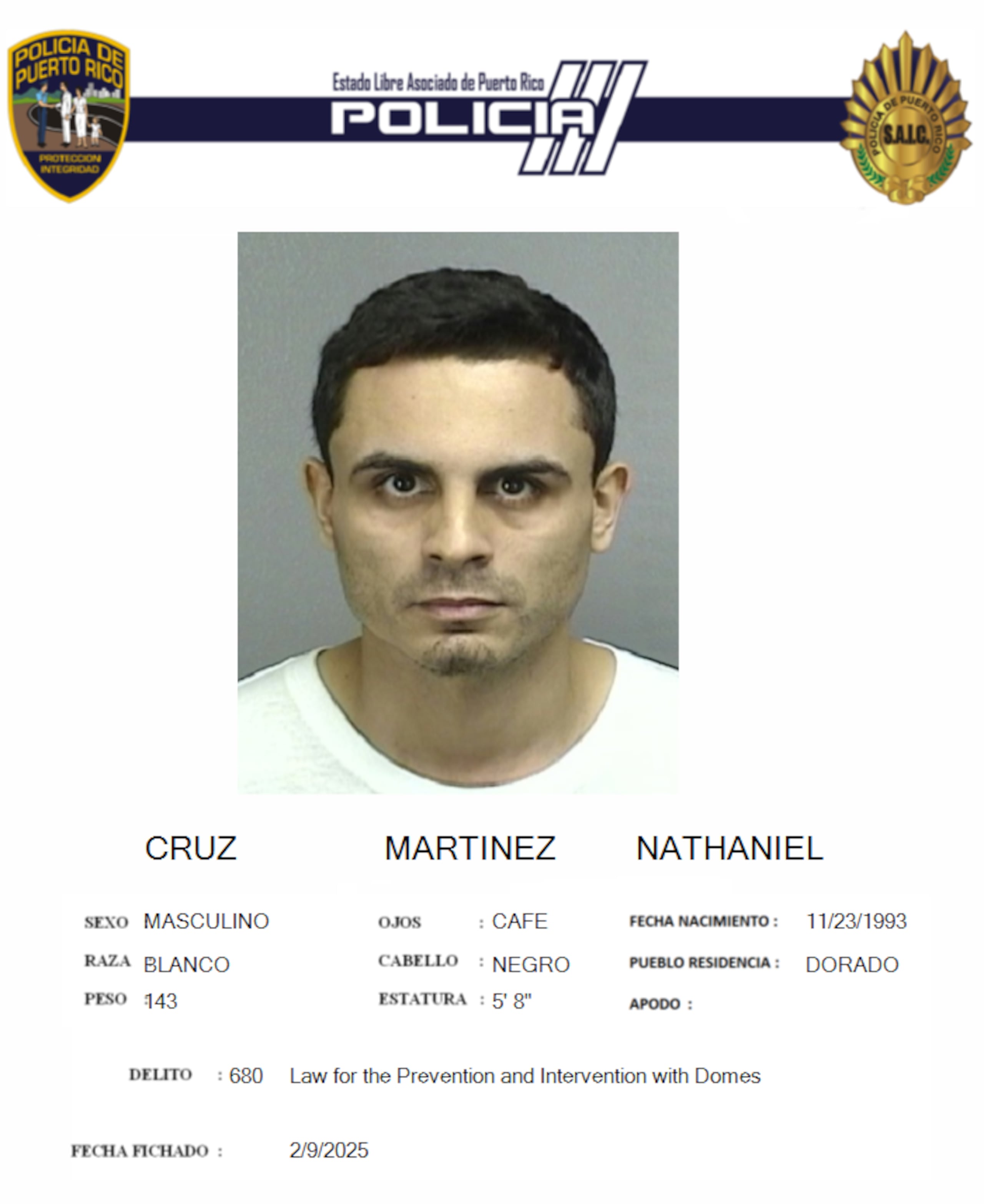 Nathaniel Cruz Martínez, enfrenta cargos por un patrón de violencia doméstica contra su pareja.