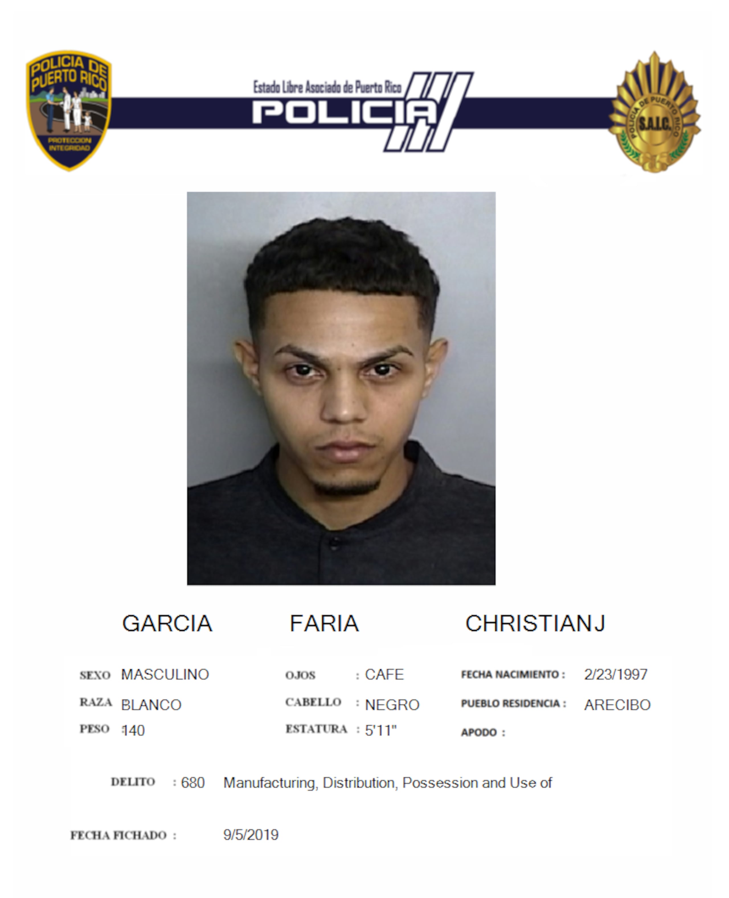 Cristian Joel García Faria tenía expediente criminal, indicó la Policía.