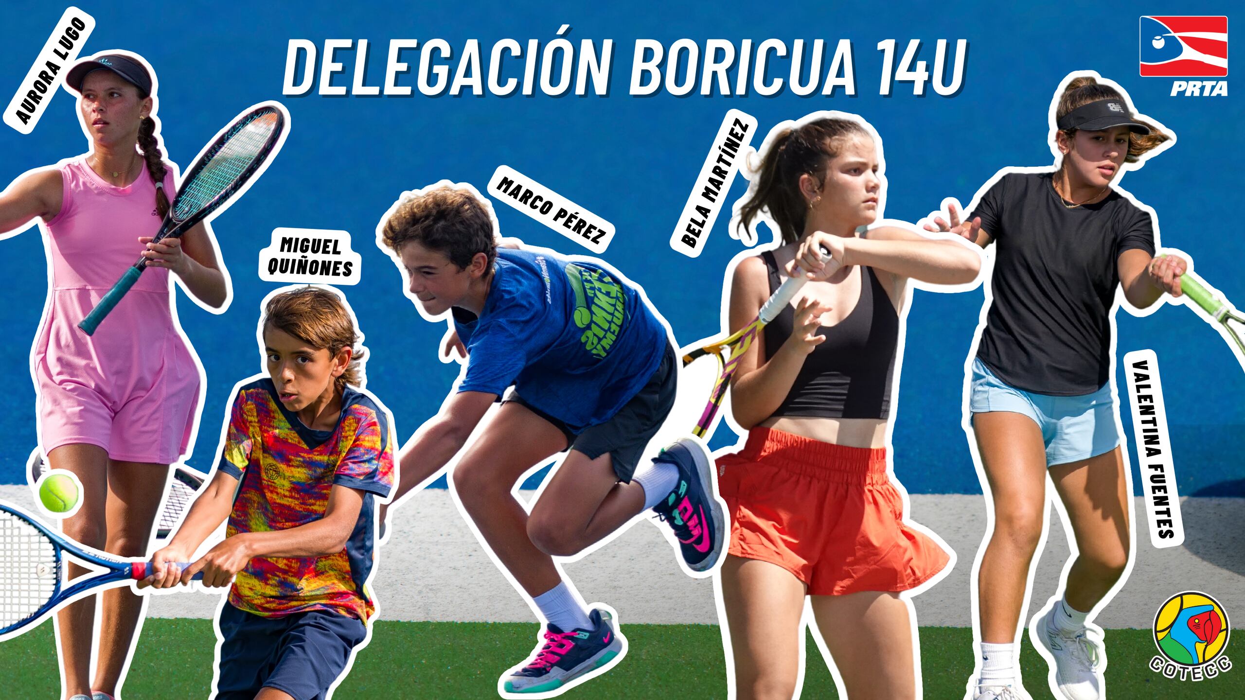 Aurora Lugo, Miguel Quiñones, Marco Pérez, Bela Martínez y Valentina Fuentes conforman el equipo boricua que irá al Campeonato Internacional de Tenis Junior e Infantil para Centroamérica y el Caribe U14.