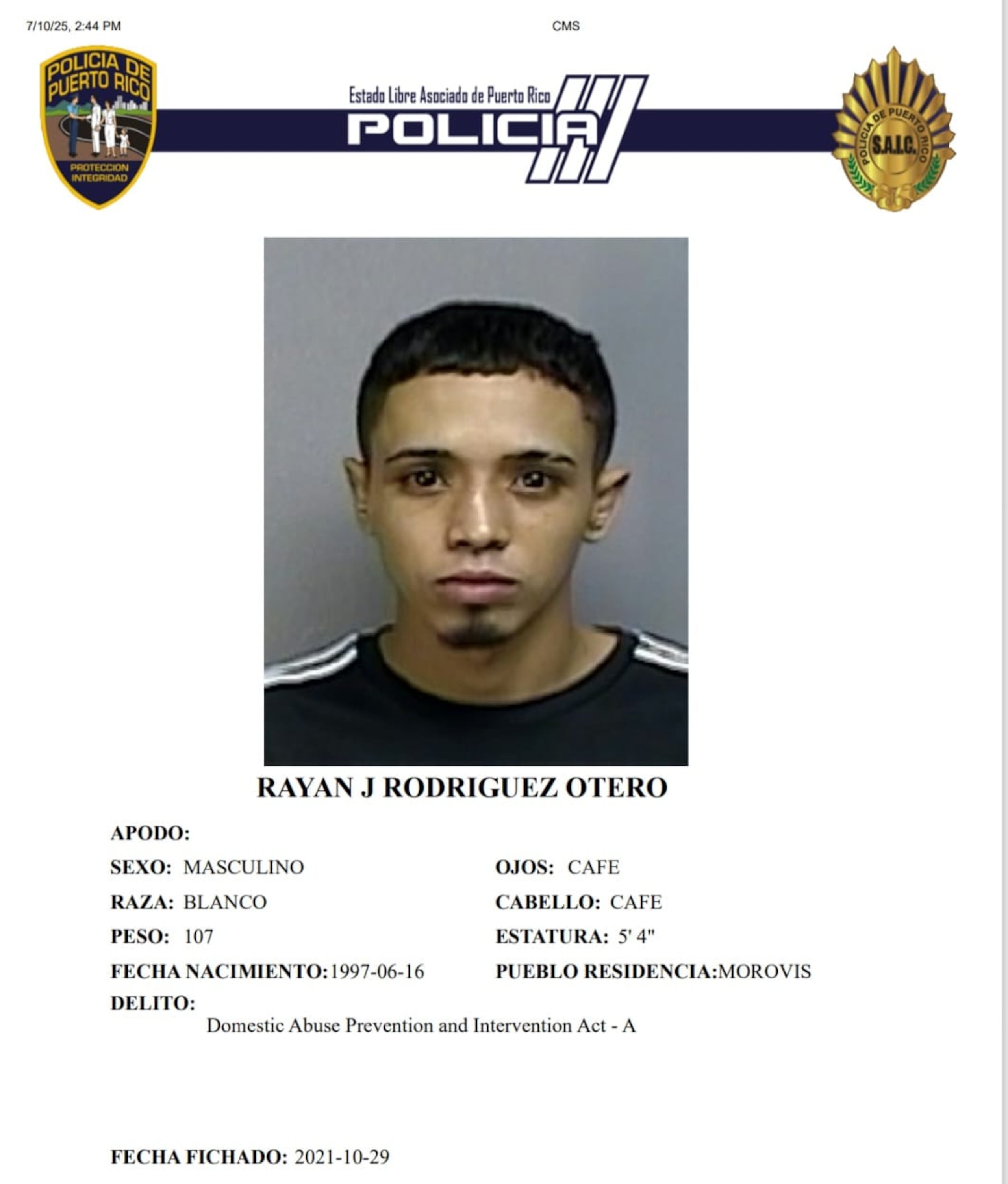 Rayan J. Rodríguez Otero, enfrenta cargos por la masacre ocurrida en la tarde del 17 de junio, en el kilómetro 4.3 de la carretera PR-497 del barrio Río Cañas, en Las Marías.