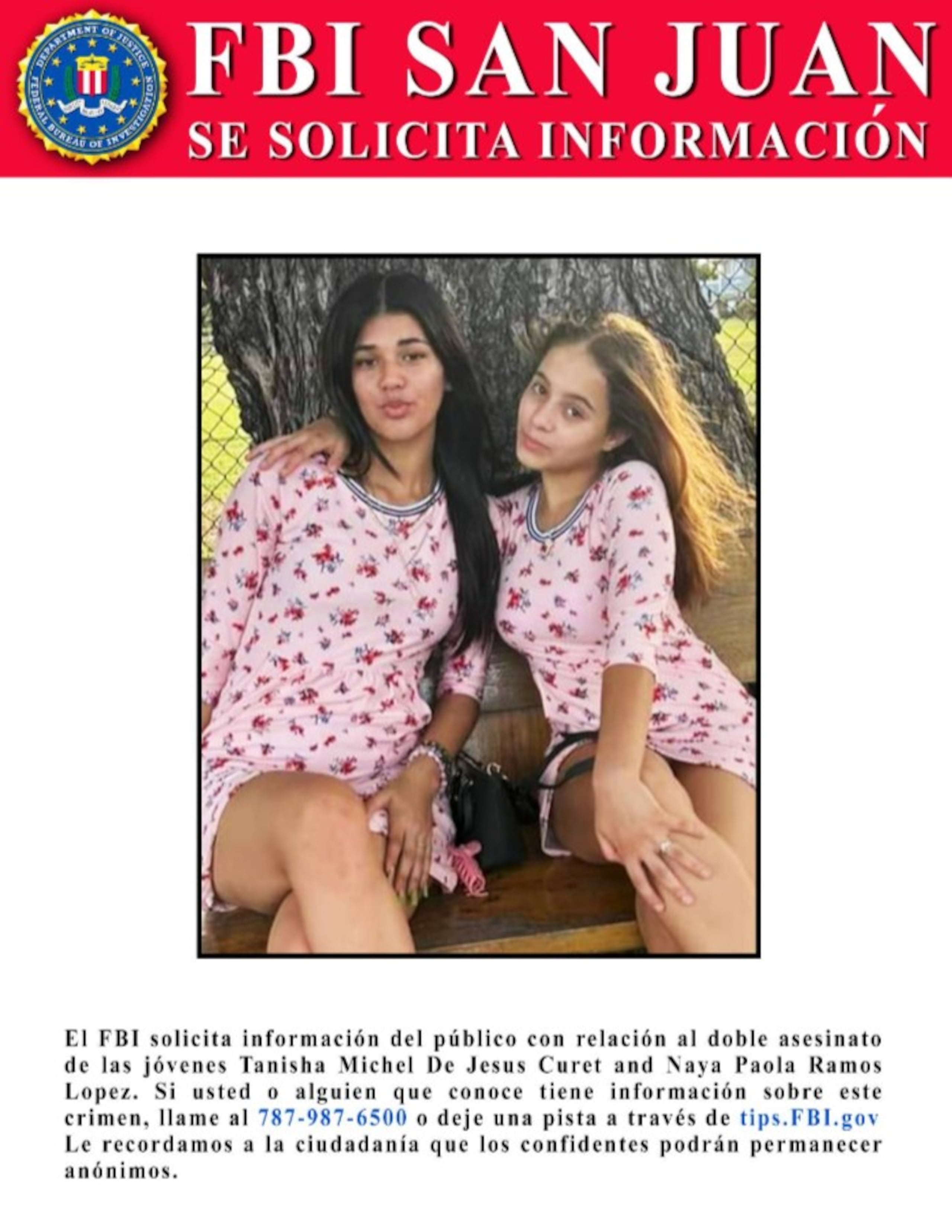 El FBI investiga el asesinato de las adolescentes junto a las autoridades estatales y municipales.