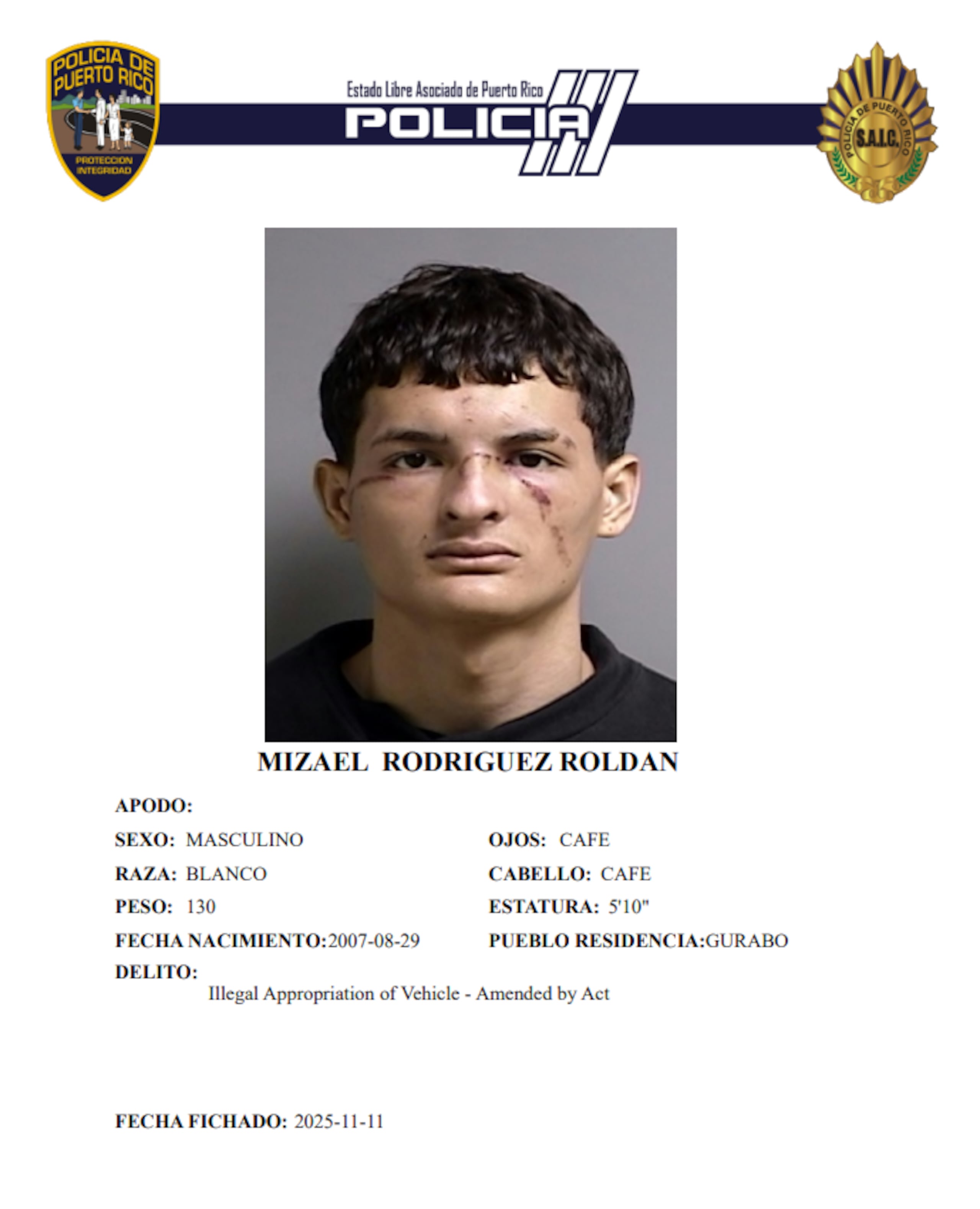 A Mizael Rodríguez Roldán, se le radicaron cargos por apropiación ilegal de un vehículo y agresión a su hermana.