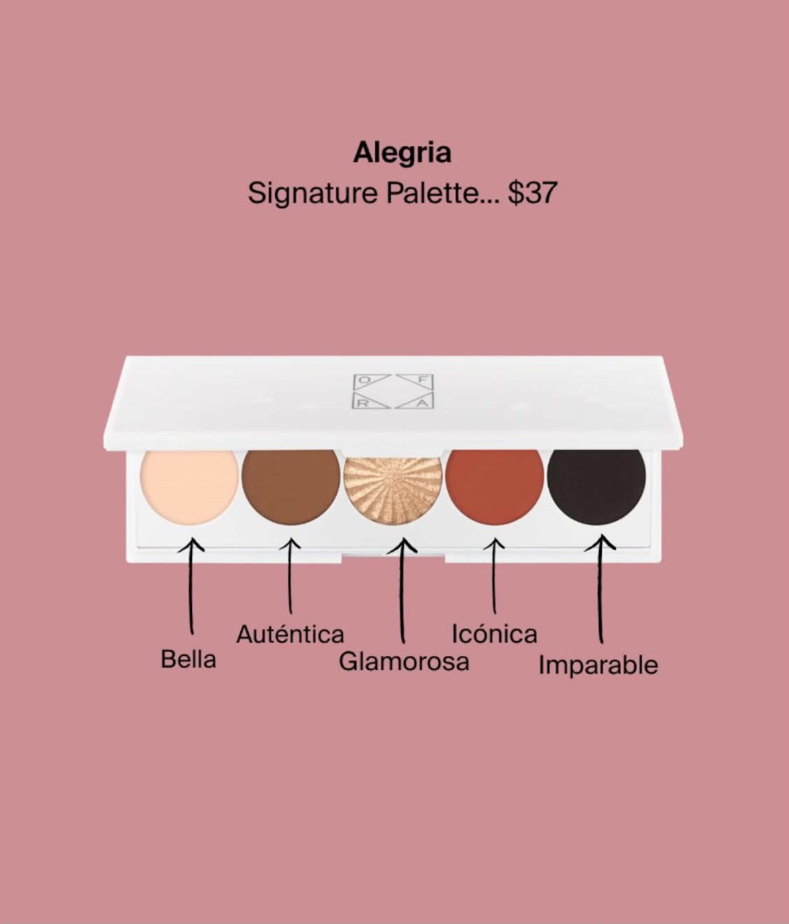 La paleta incluye cuatro sombras de ojo mate, y una con acabado brillante, en tonos neutros y cálidos.