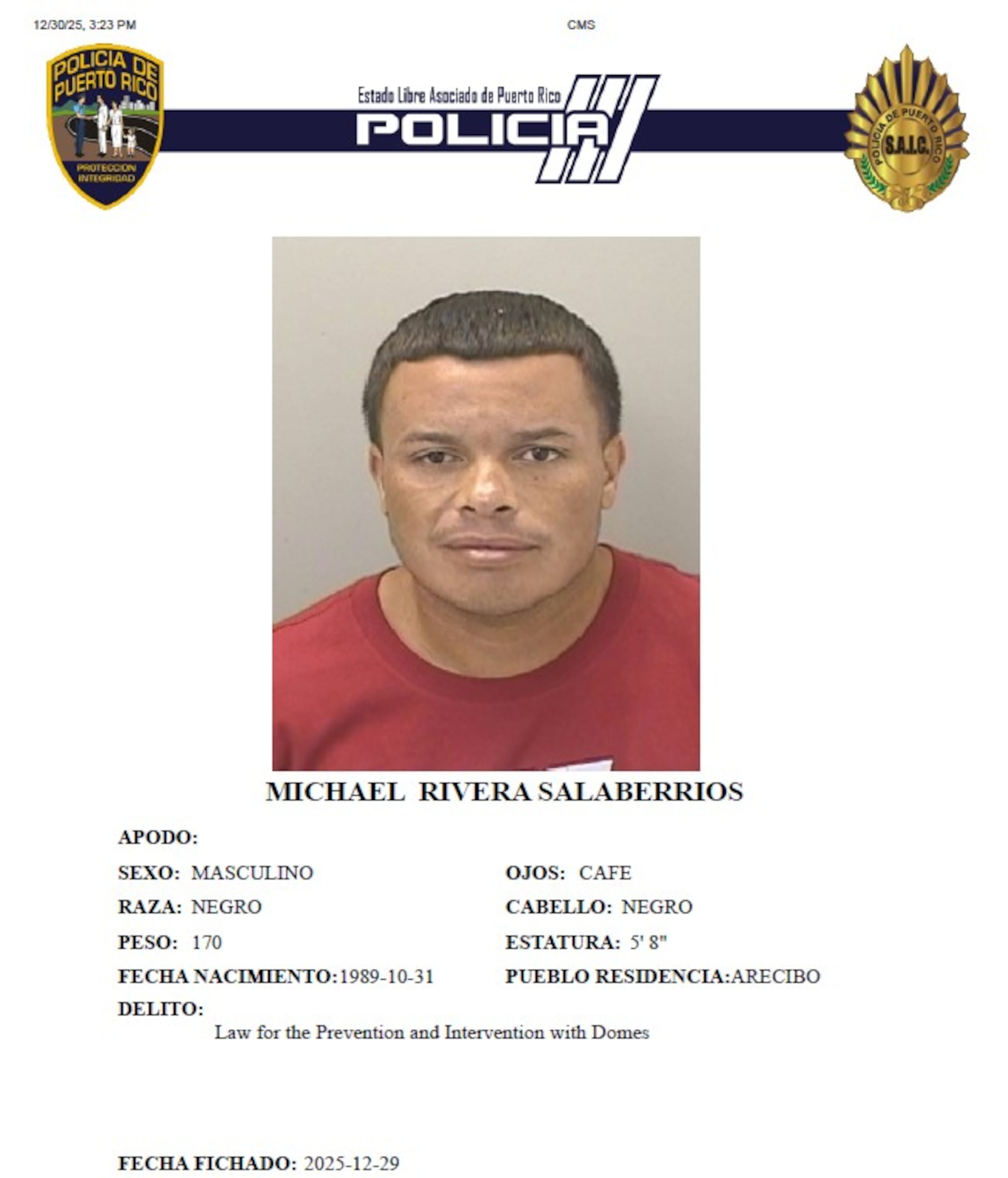 La vista preliminar contra Rivera Salaberrios fue señalada para el 14 de enero.