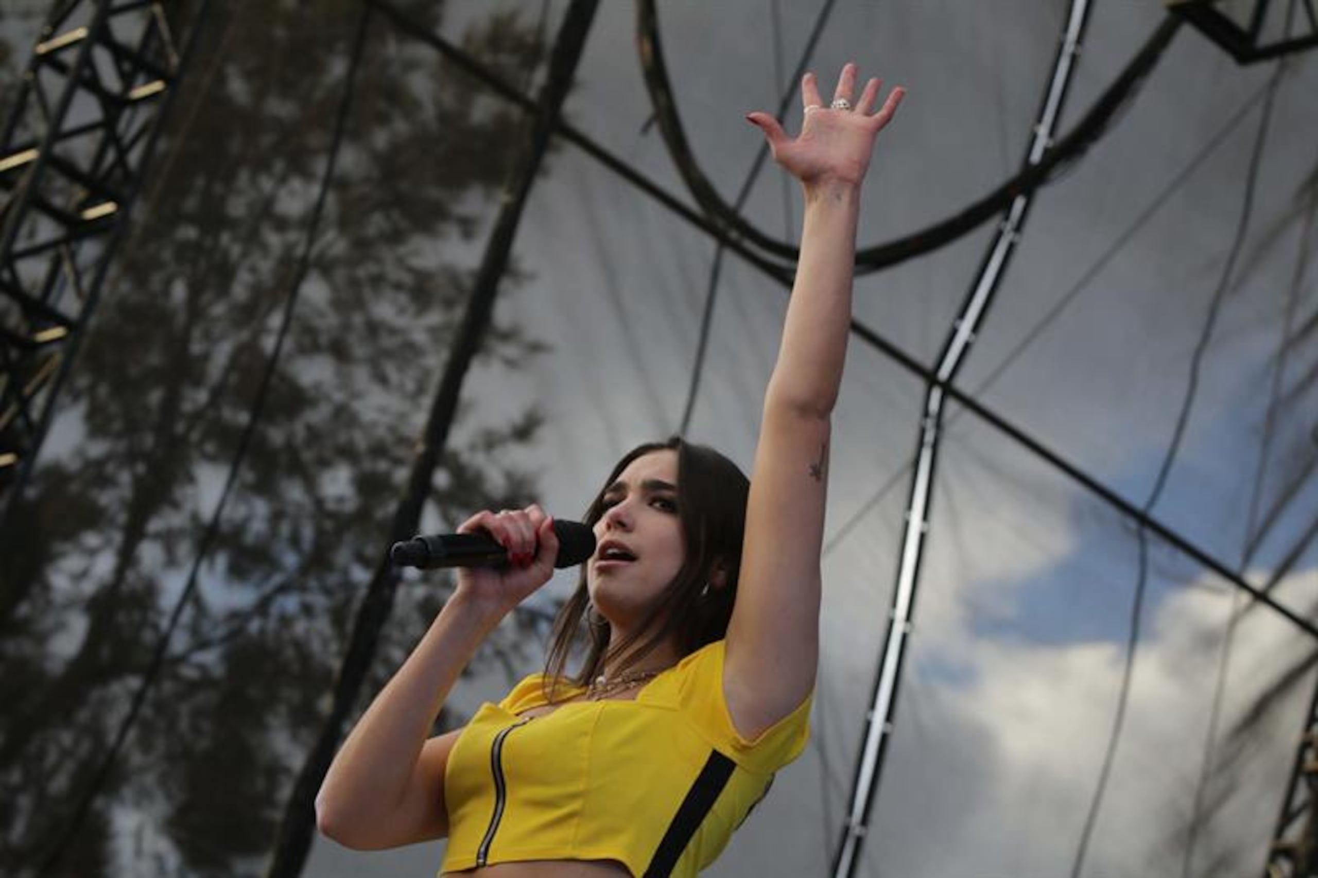 La cantante británica Dua Lipa confirmó que desfilará en la alfombra roja con una rosa blanca. (EFE)