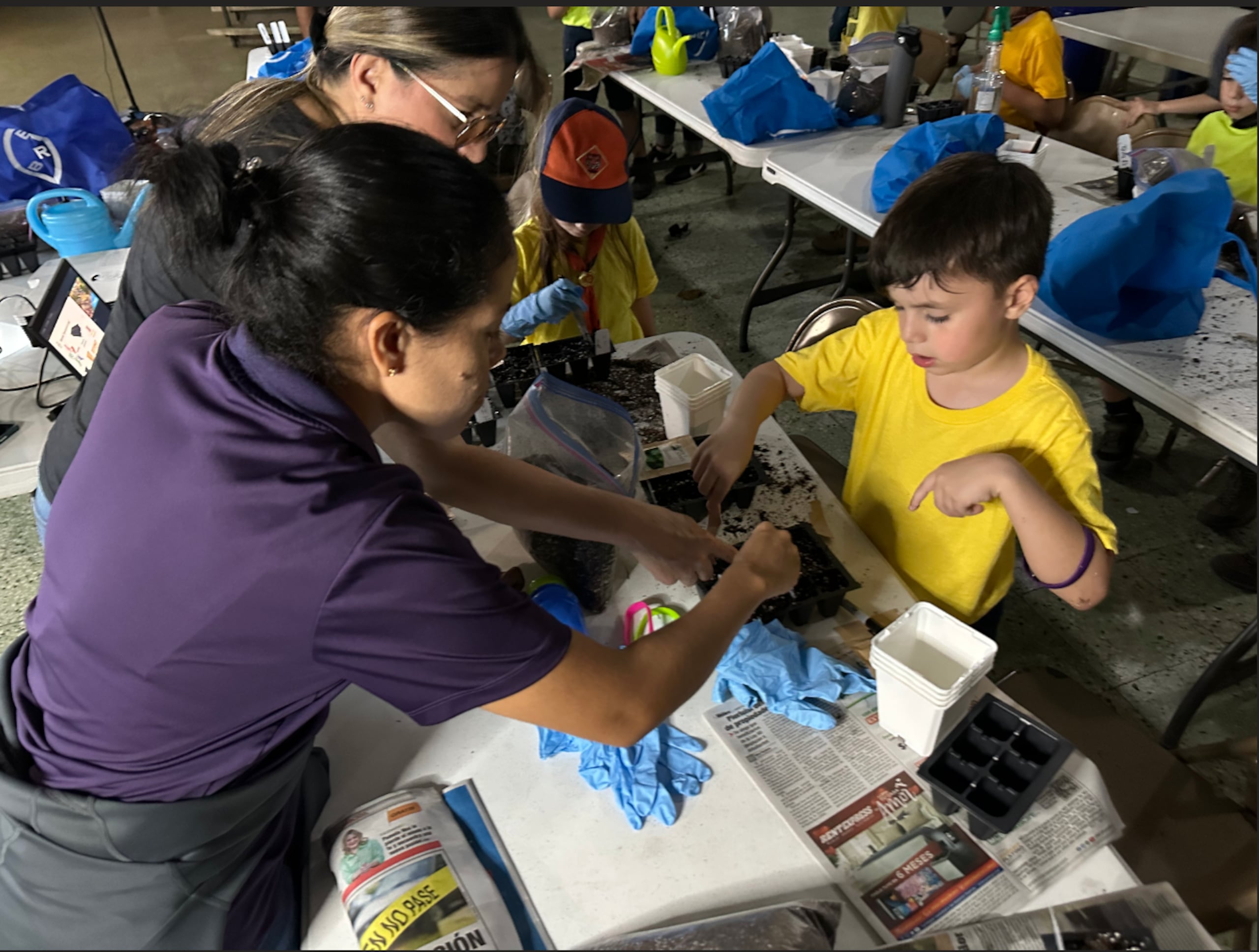 Como parte del programa "Crece y Aprende", los niños reciben un bulto con sustrato, semillas, bandeja de germinación, tiestos y placas para identificar sus siembras.