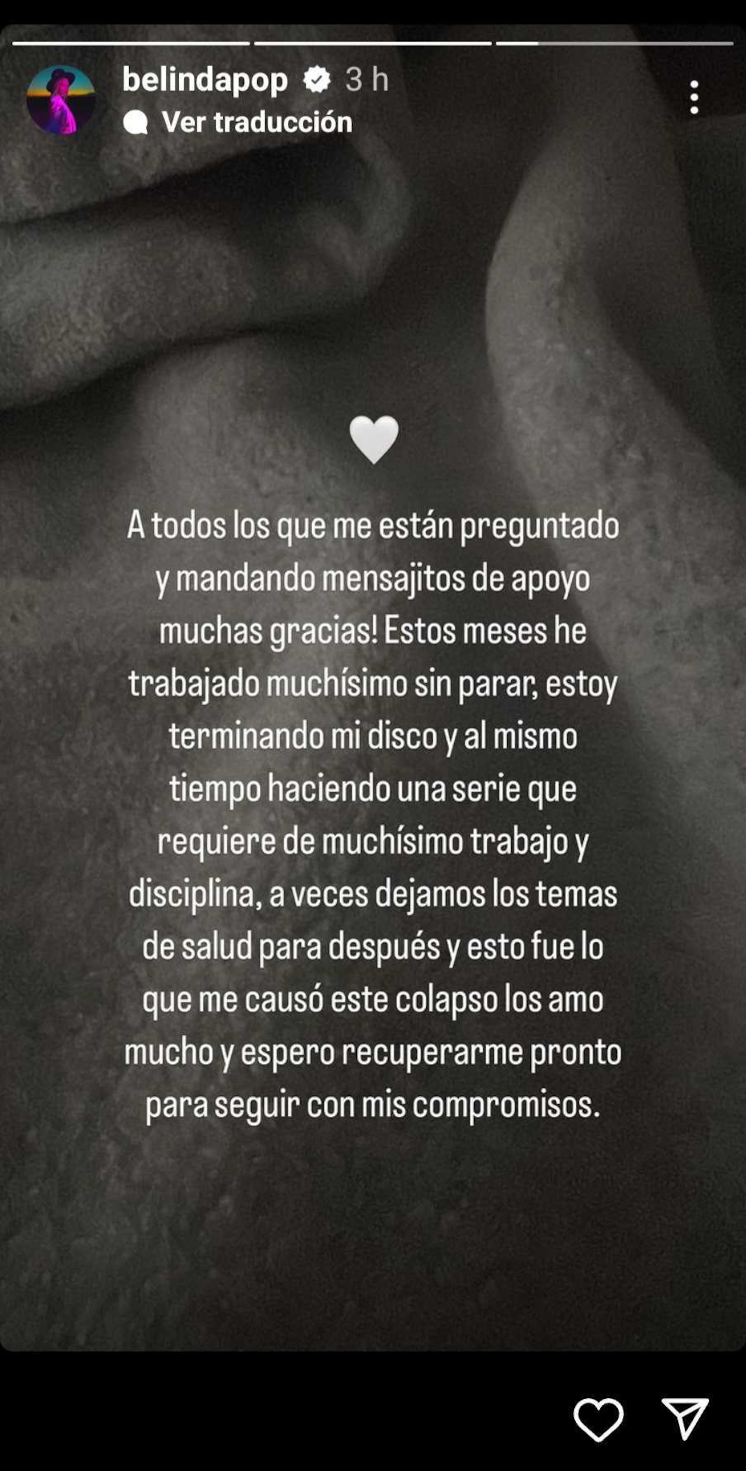 Instagram "post" de Belinda.