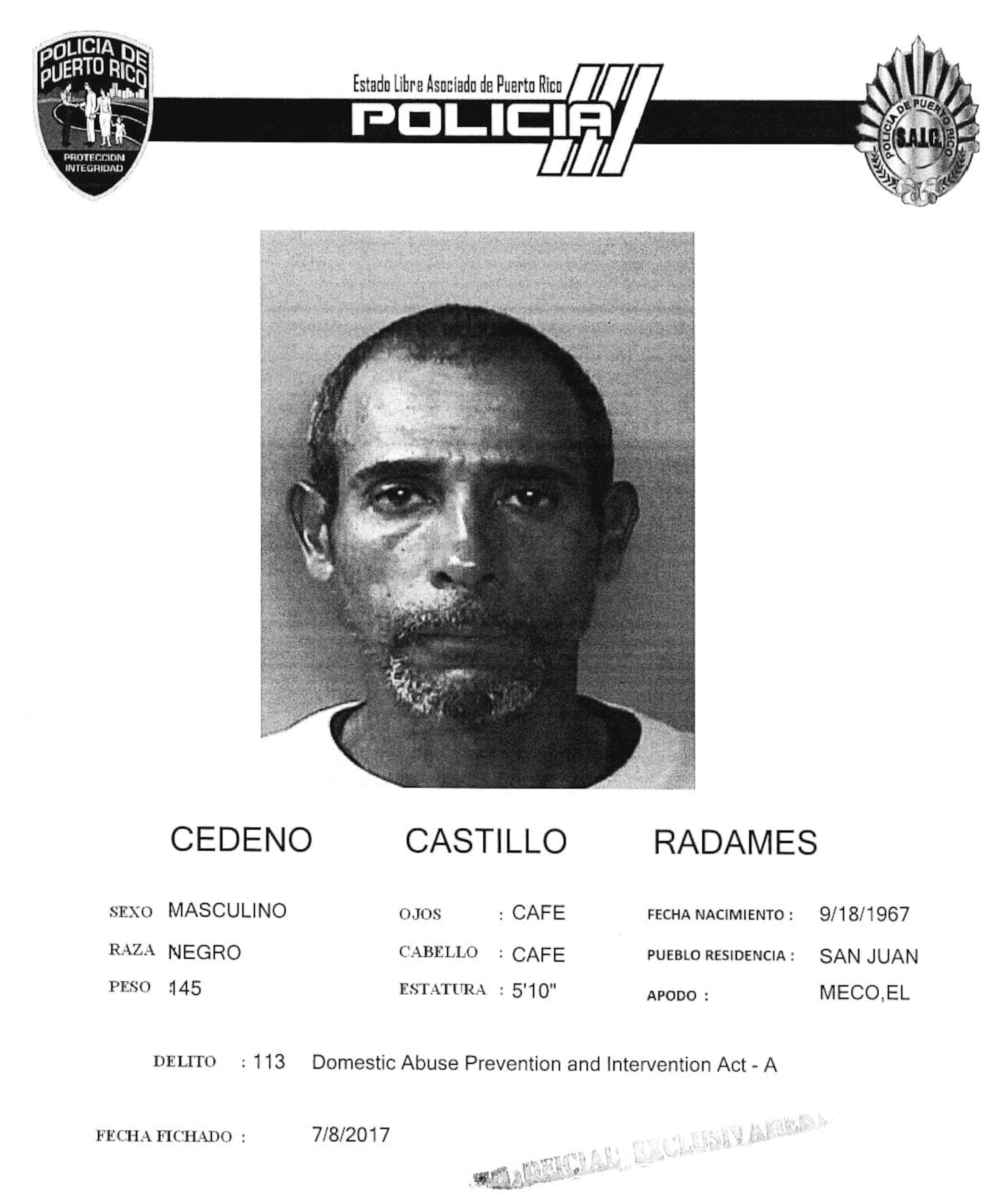 El fugitivo Radamés Cedeño Castillo de 56 años, alias “Meco” contra quien pesaba una orden de arresto por un asesinato en Santurce, será extraditado a la isla.