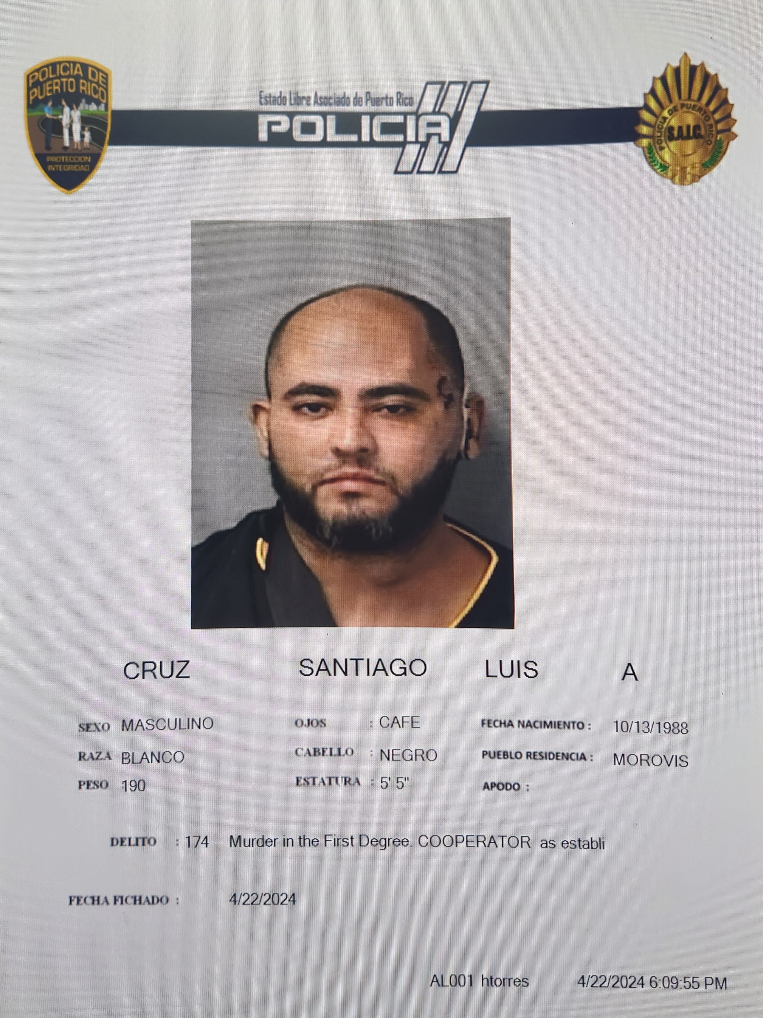 Luis A. Cruz Santiago, de 35 años, residente del pueblo de Morovis.