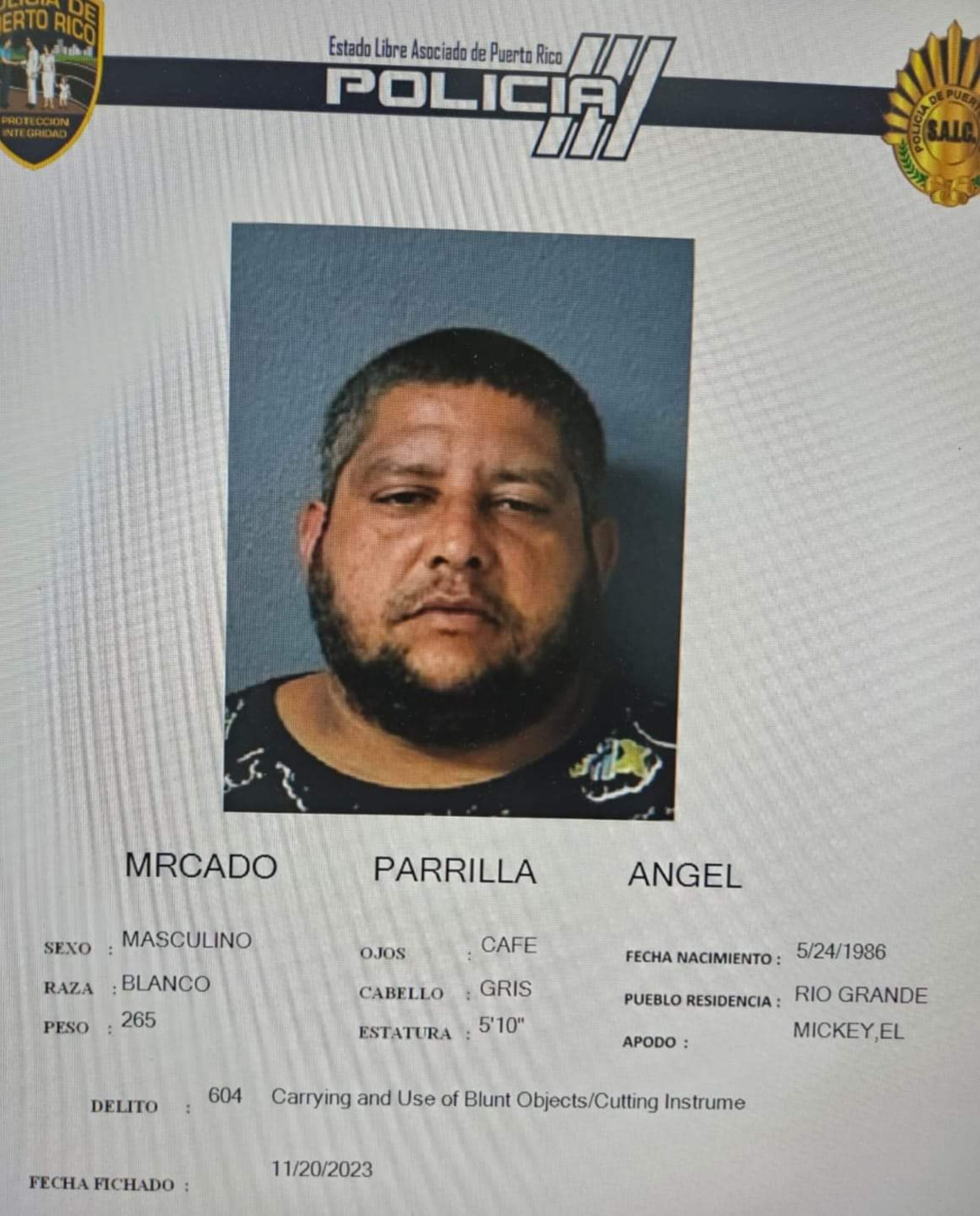 Ficha policial de Ángel Mercado Parrilla.
