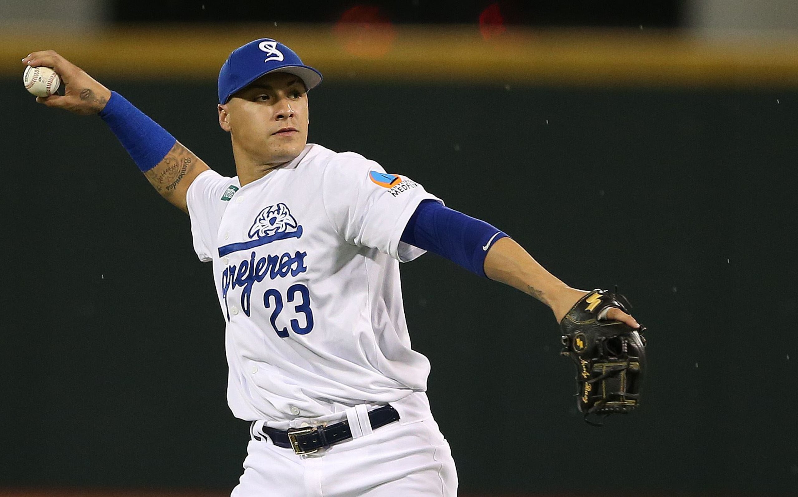 It was Baez's debut in the current winter season. He was 3-1 with one base on balls and one strikeout before the game was suspended due to rain.