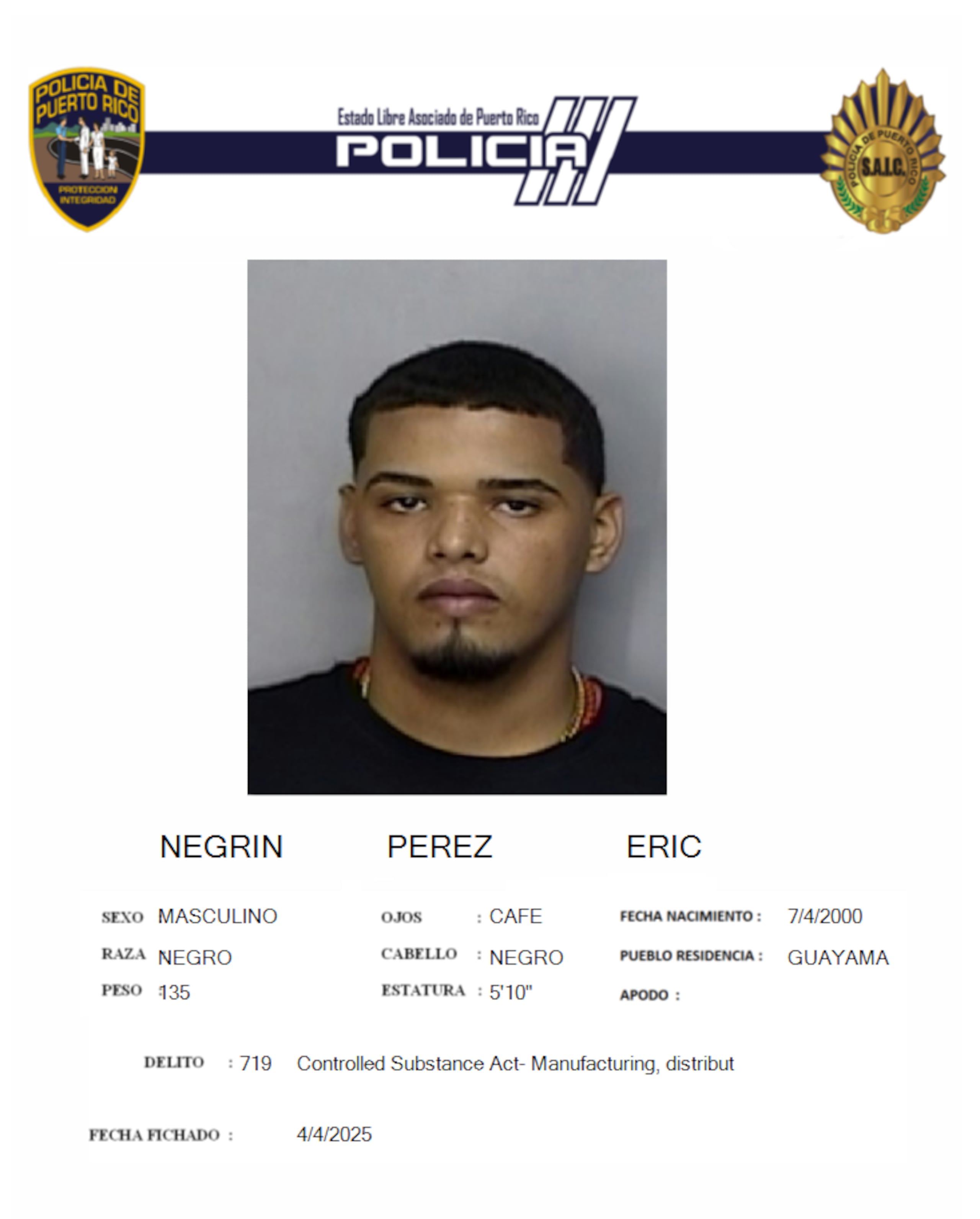 Eric Negrin Pérez, resultó herido de bala junto a su pareja, mientras transitaban por la carretera PR-3, en Guayama. La hija de la pasajera resultó con una laceración en una rodilla.