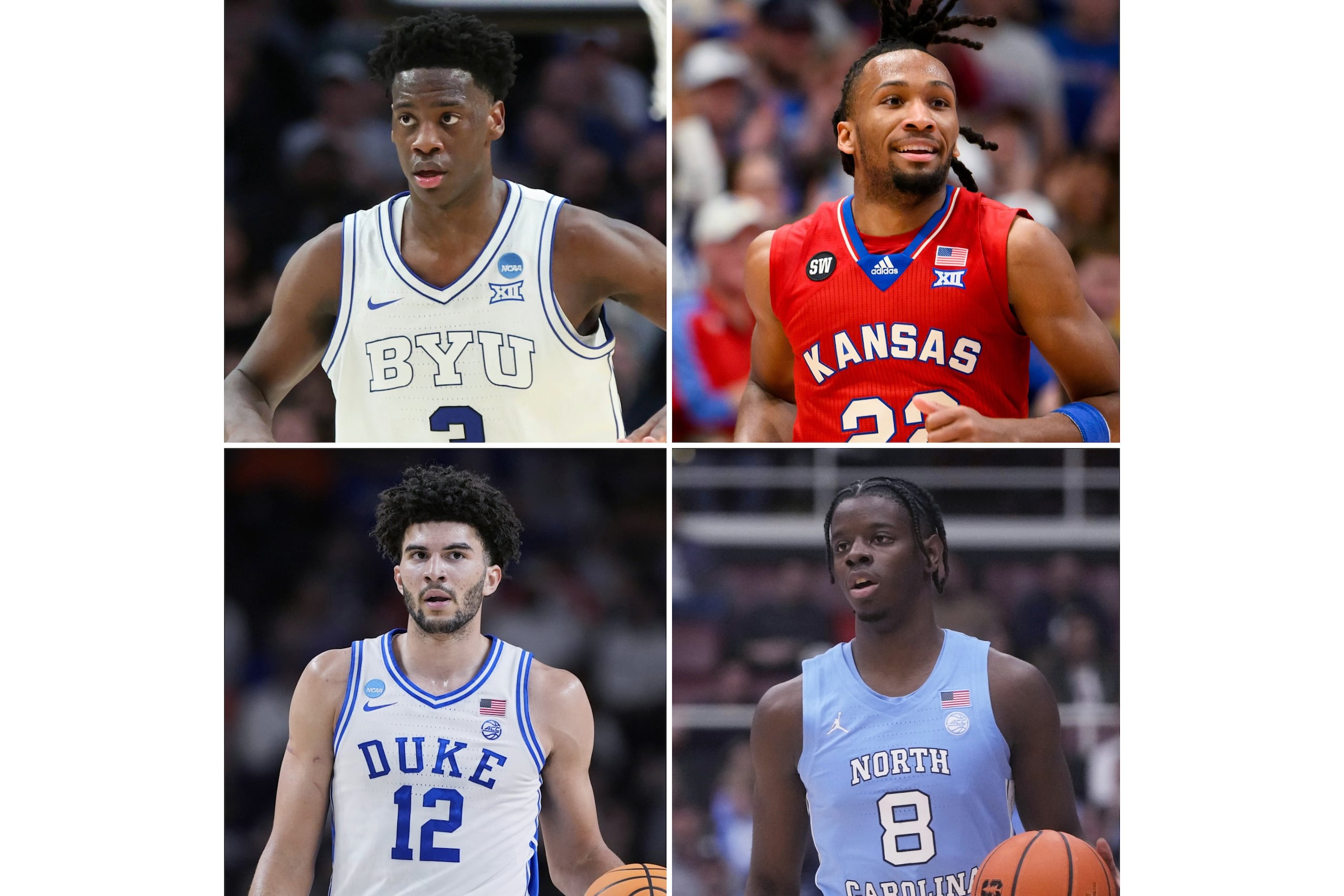 El alero AJ Dybantsa, de BYU, el base de Kansas Darryn Peterson, el alero de Duke Cameron Boozer y el alero de Carolina del Norte Caleb Wilson.