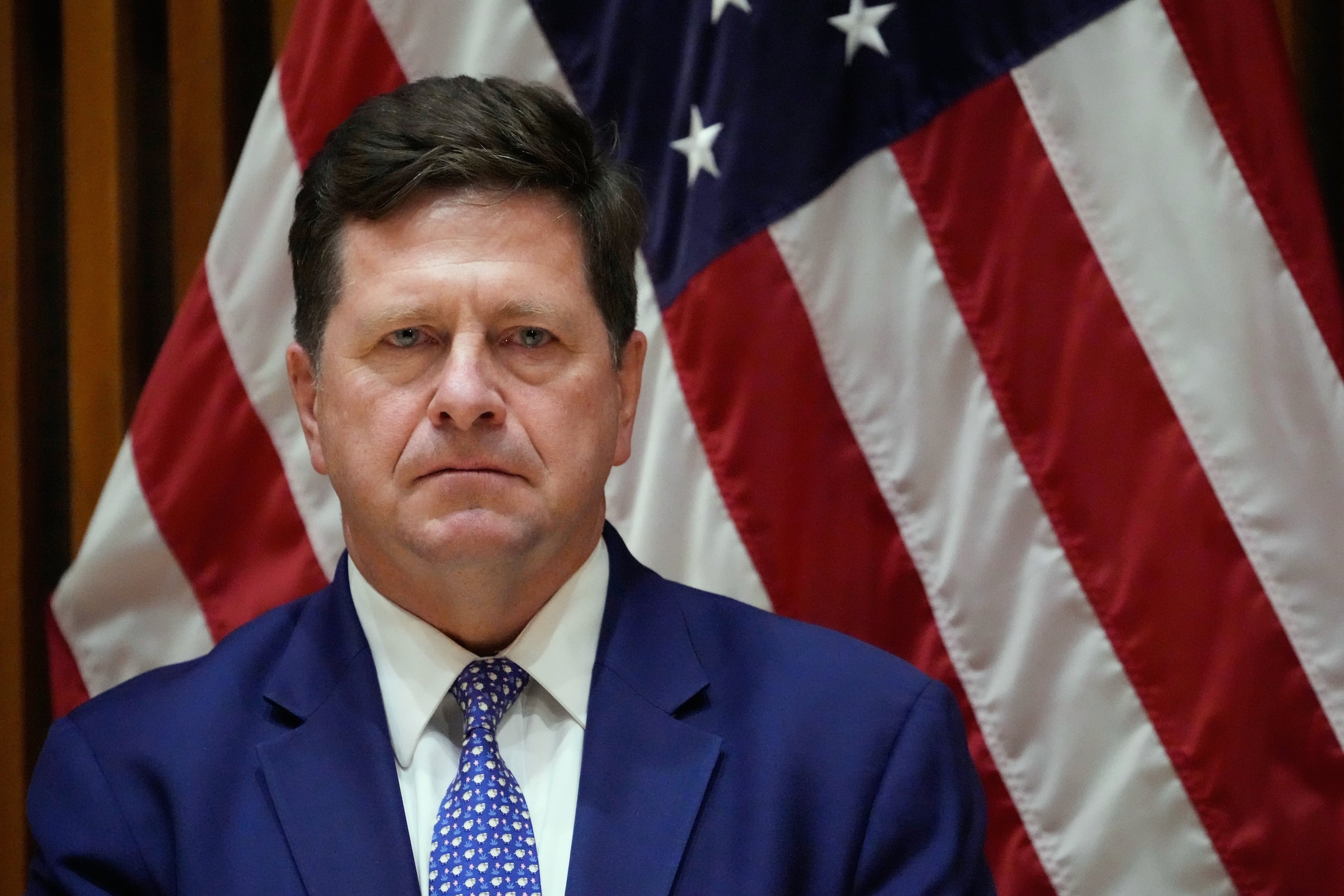 Jay Clayton, fiscal federal para el Distrito Sur de Nueva York, en conferencia de prensa en Nueva York, el 9 de marzo del 2026. (AP foto/Seth Wenig)