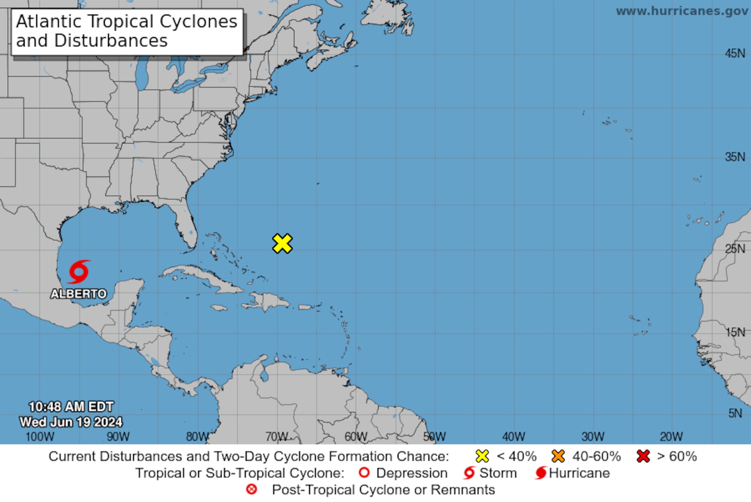 La tormenta tropical Alberto se formó en el Golfo de México el 19 de junio de 2024.