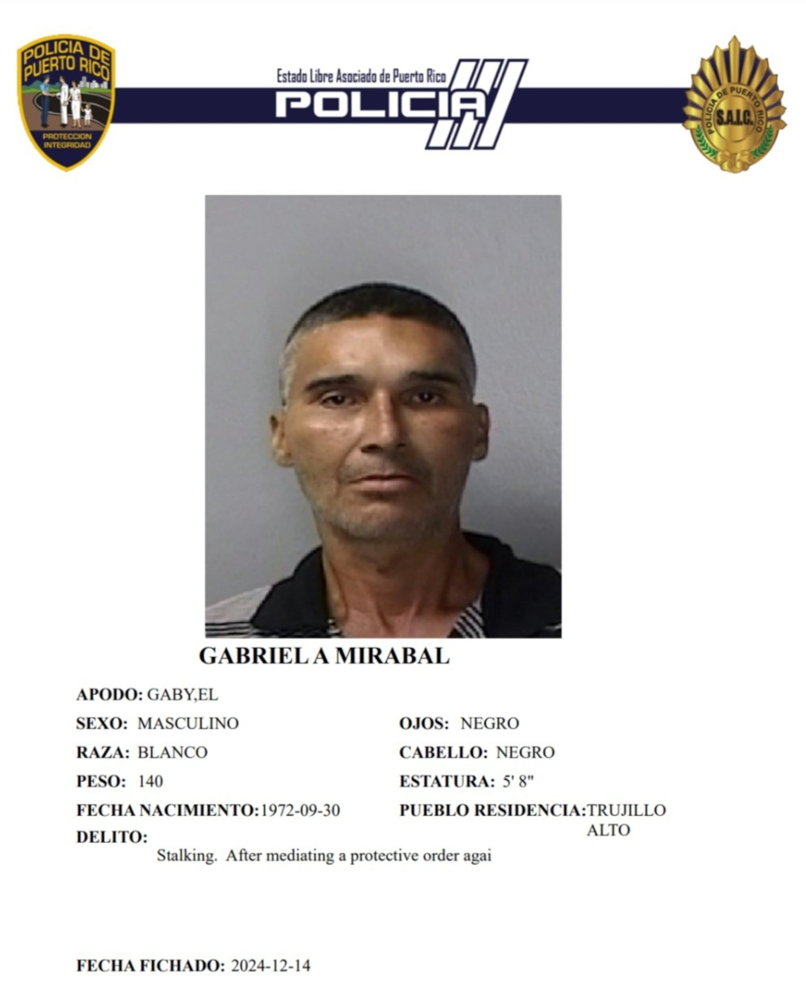 Gabriel A. Mirabal, fue asesinado a balazos la noche del 18 de mayo, en la avenida Las Cumbres, en Trujillo Alto.