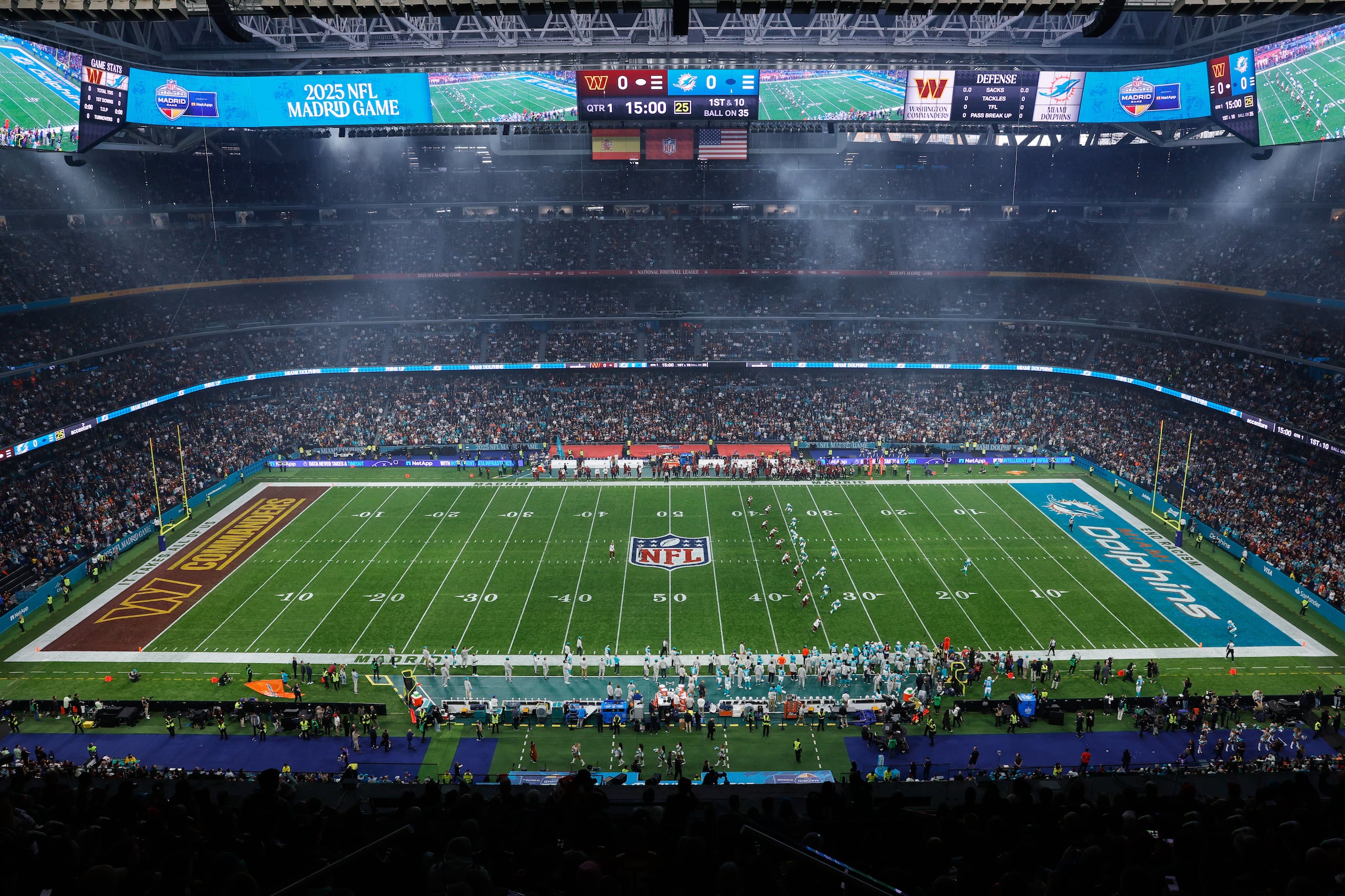 An overall, interior, general view during an NFL football game between the Miami Dolphins and the Washington Commanders in Madrid, Spain, Sunday, Nov. 16, 2025. (Manu Reino/AP Content Services for the NFL)