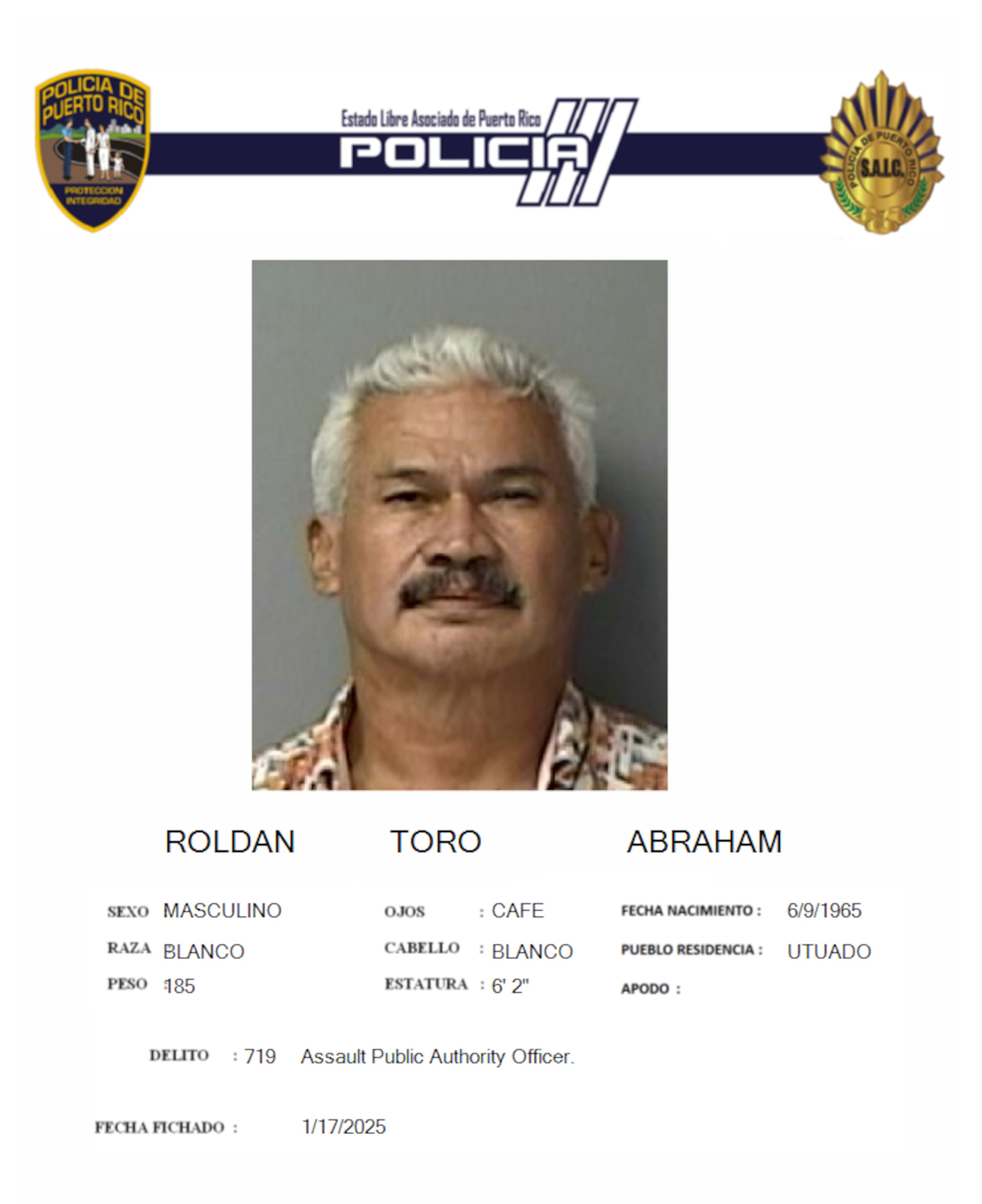 Abraham Roldán Toro, fue acusado de un cargo de agresión contra un policía municipal de Barceloneta.