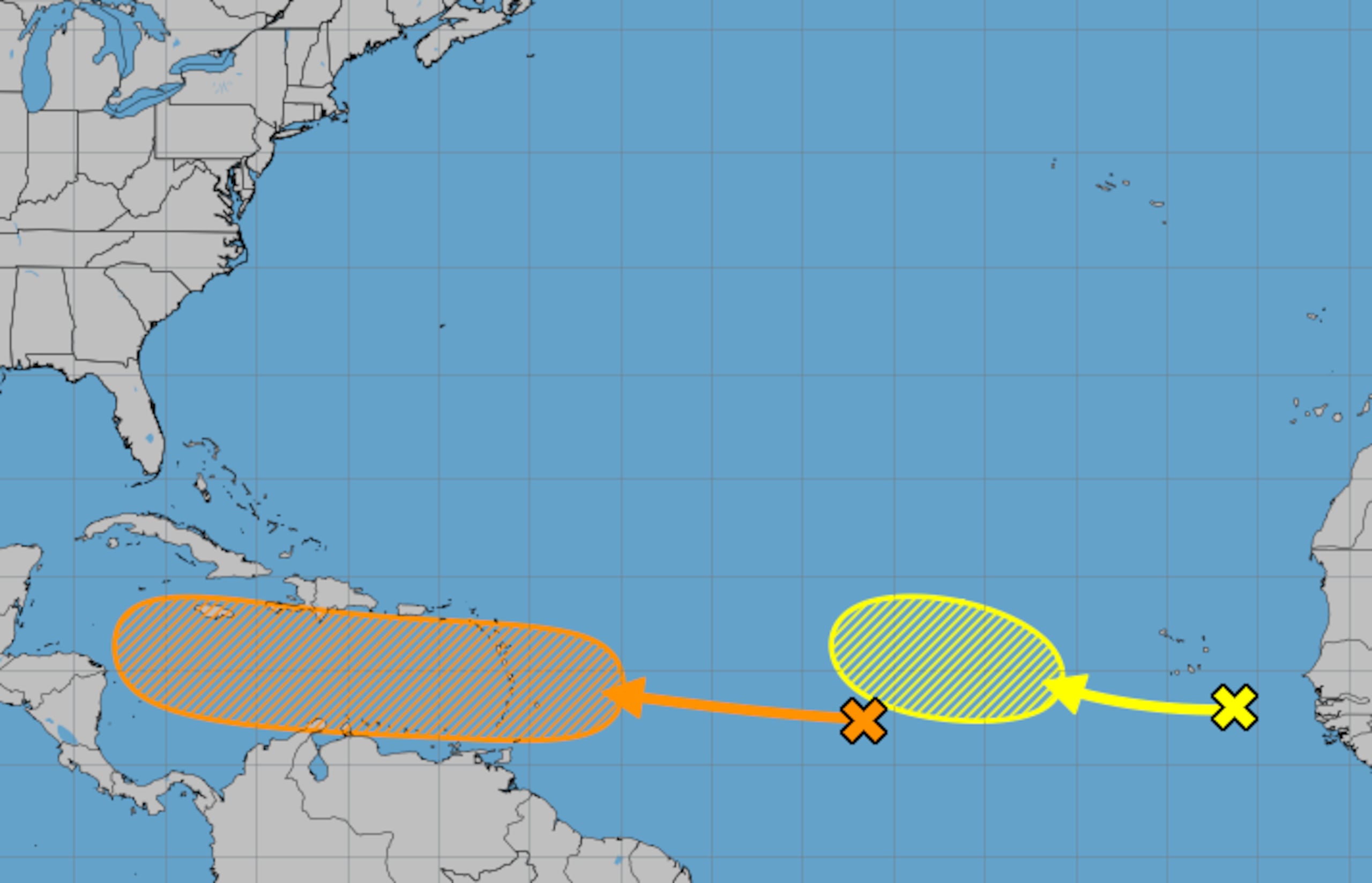 Estas son las áreas donde se prevé que las ondas tropicales se fortalezcan, según el pronóstico del Centro Nacional de Huracanes esta mañana.