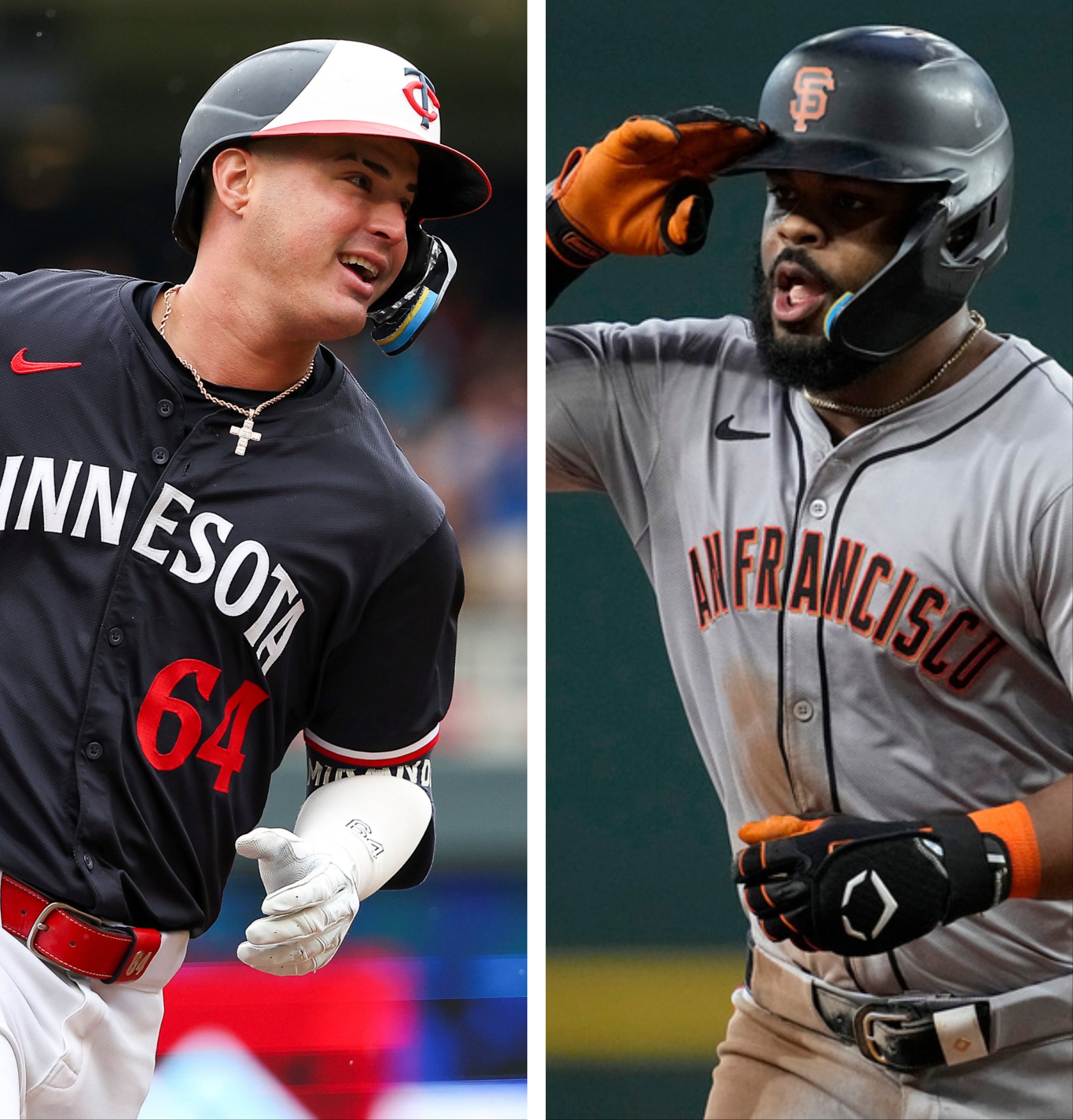 José Miranda (izquierda) y Heliot Ramos trabajan desde temprano para lucir en la temporada 2025 de Grandes Ligas.