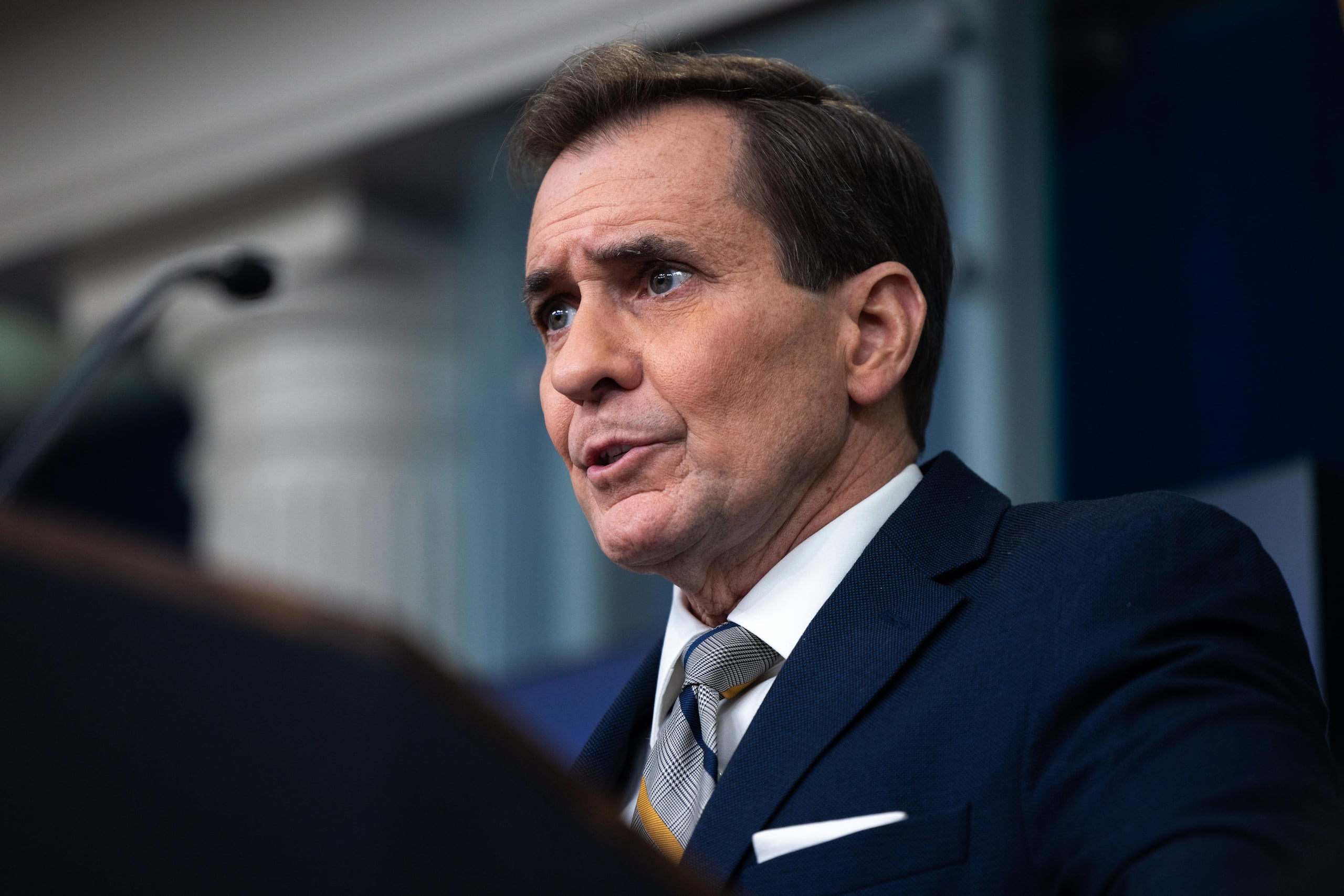El portavoz del Consejo de Seguridad de la Casa Blanca, John Kirby. (EFE/EPA/Julia Nikhinson / POOL)
