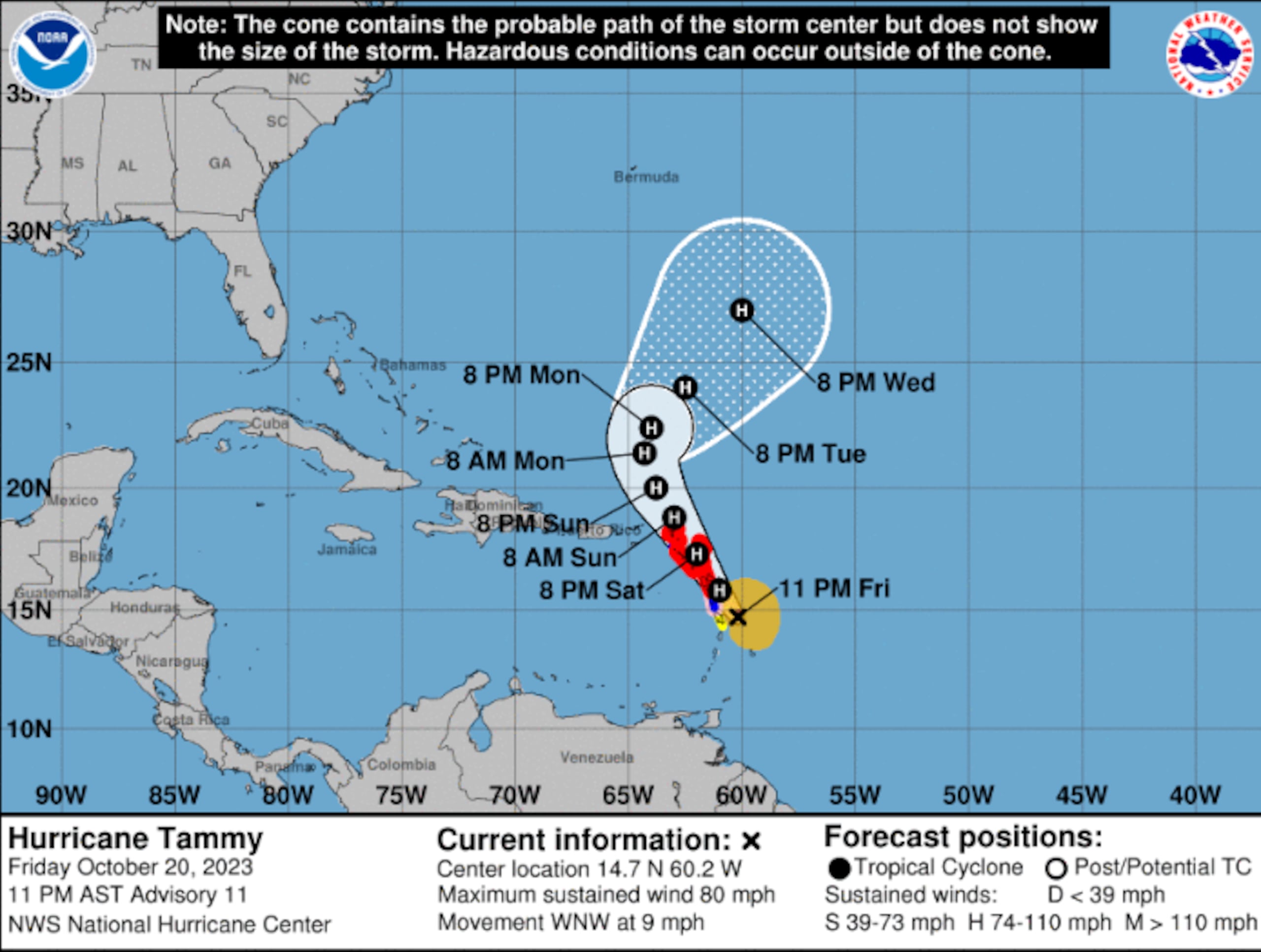 Se espera que el paso del sistema por el caribe deje entre 1 a 2 pulgadas de lluvia sobre el área local, con posibilidad de hasta 4 pulgadas en algunas zonas.
