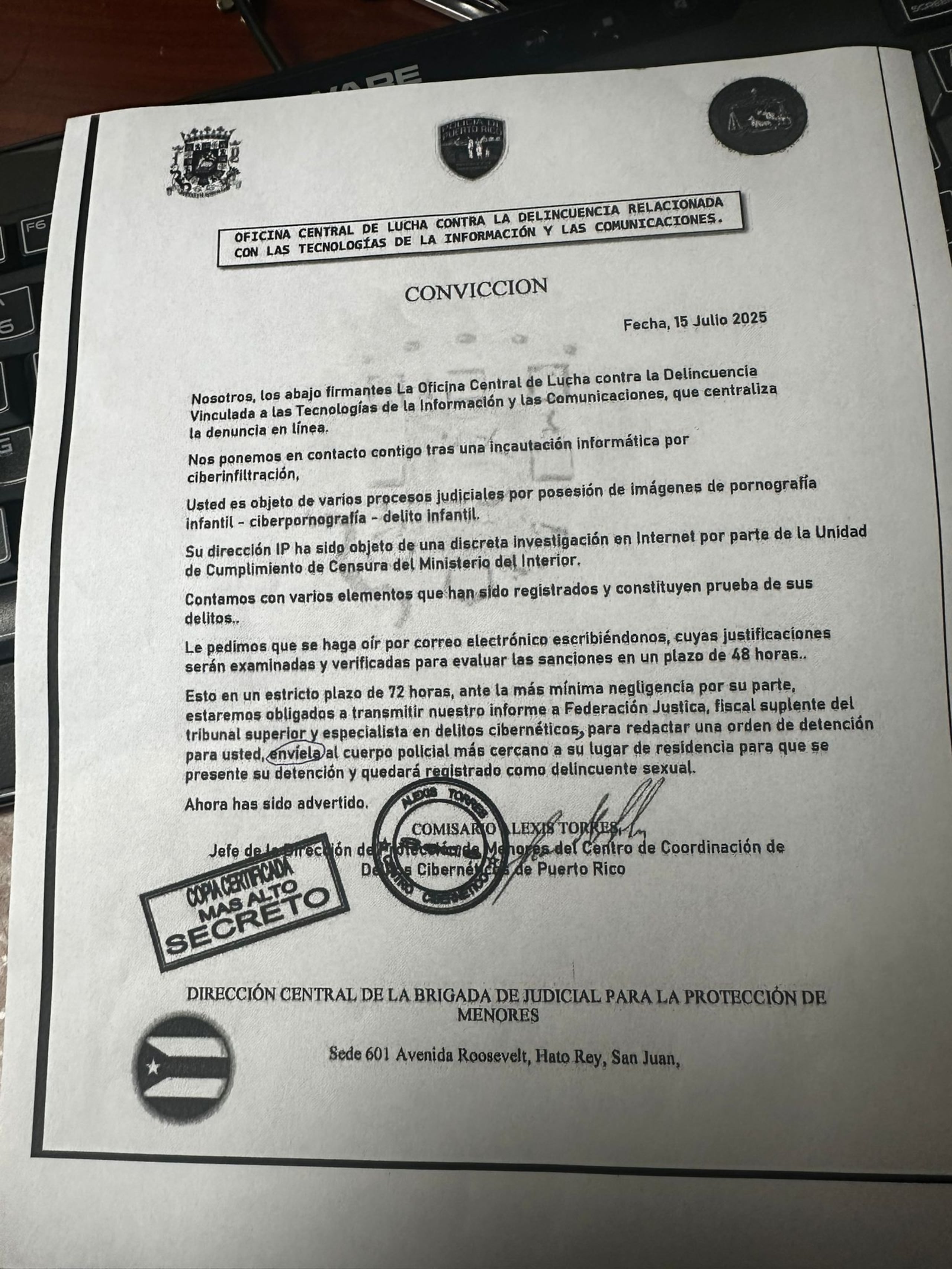 El Negociado de la Policía de Puerto Rico (NPPR) alertó sobre un esquema de fraudes con correos electrónicos sobre investigaciones falsas.