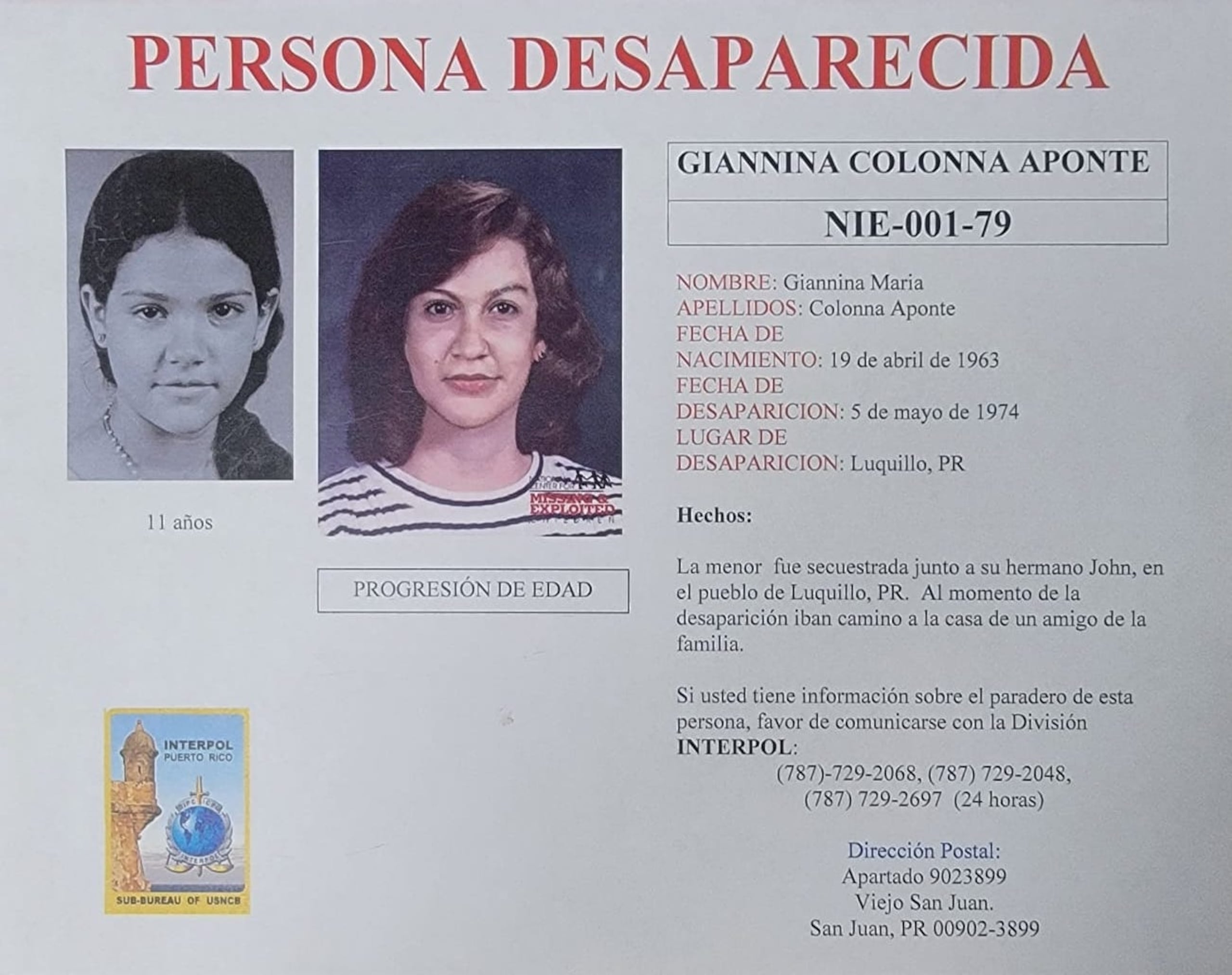 Giannina Colonna Aponte tendría actualmente 62 años.