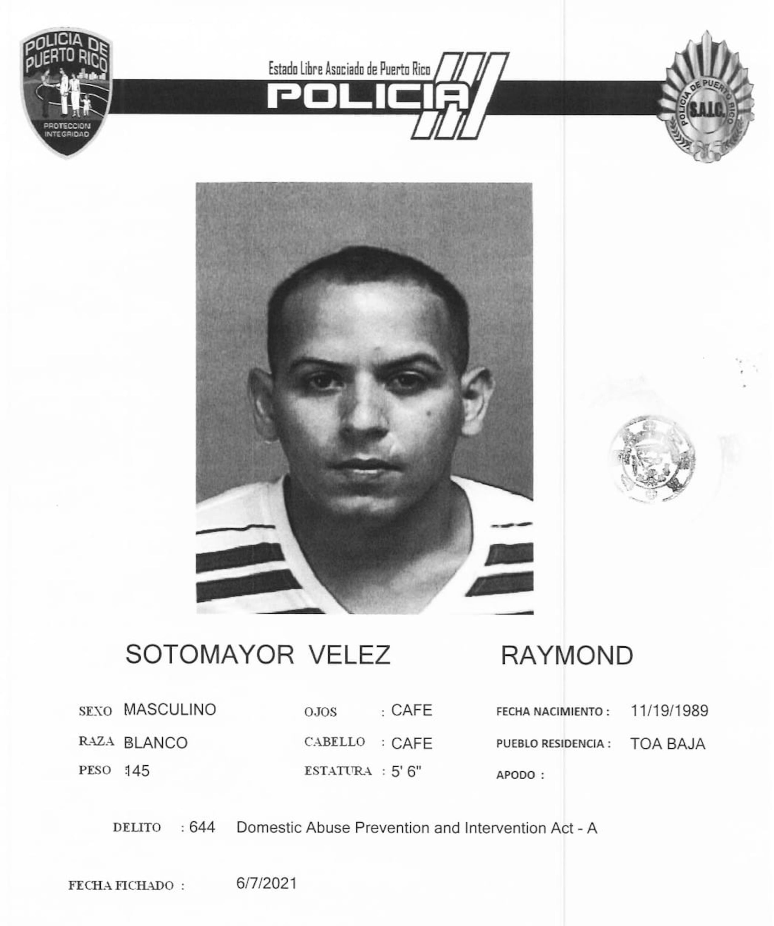 Raymond Sotomayor Vélez de 35 años de edad y vecino de Toa Baja, fue asesinado el 5 de diciembre, en el barrio Amelia de Guaynabo.