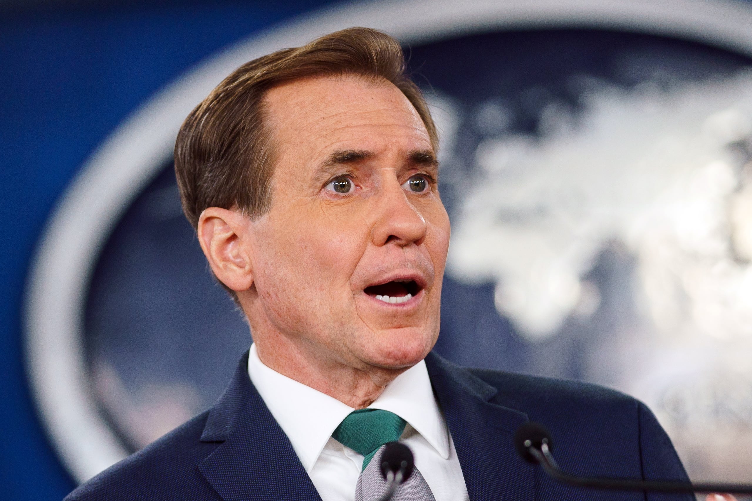 Fotografía de archivo en la que se registró al portavoz del Consejo de Seguridad de la Casa Blanca, John Kirby, en Washington DC (EE.UU). EFE/Will Oliver