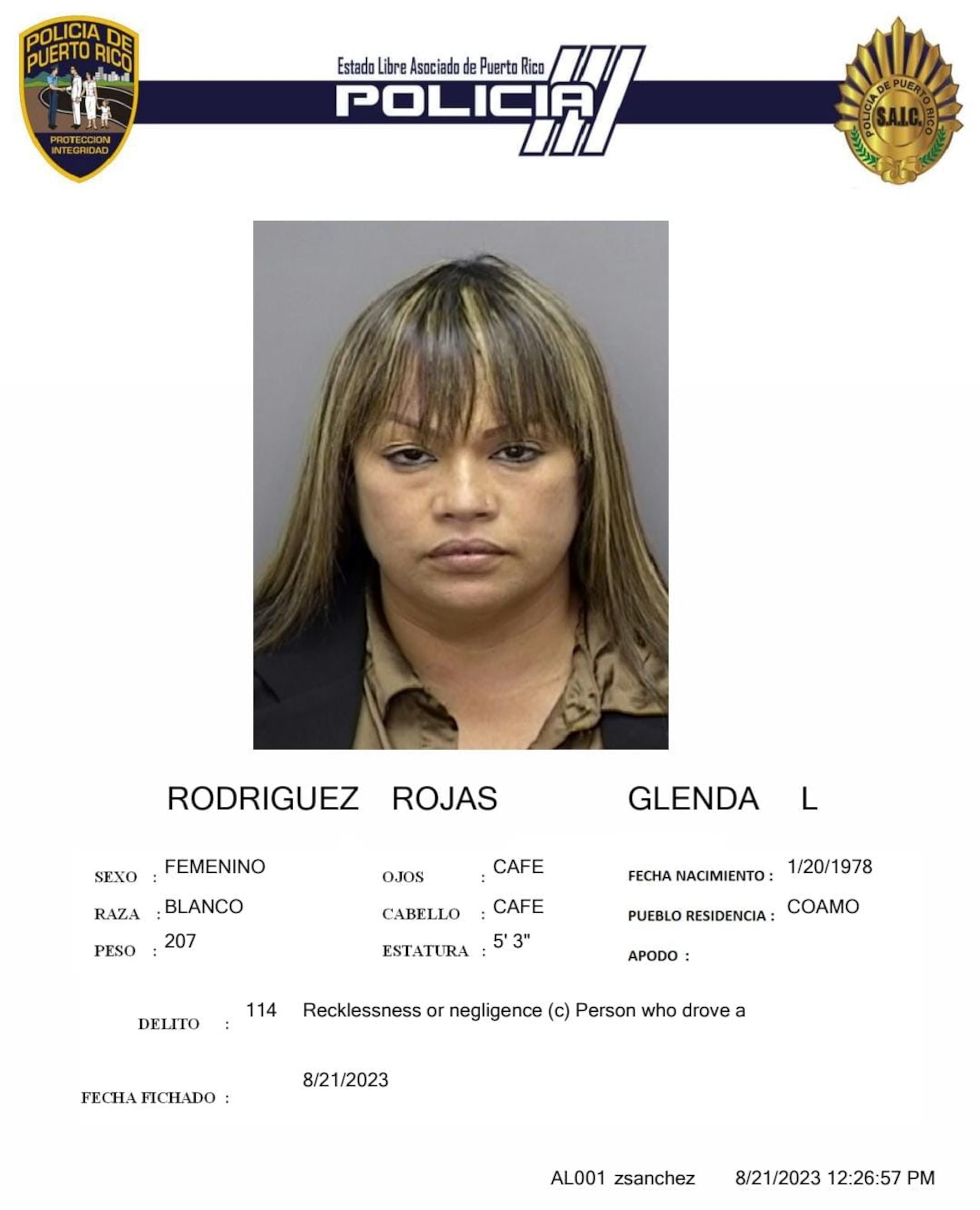 l juez José M D’Anglada Rafucci, del Tribunal de Primera Instancia de Guayama, luego de escuchar la prueba determinó causa probable para arresto contra Glenda Liz Rodríguez Rojas, de 45 años y vecina de Coamo, a quien le señaló una fianza de $20,000.00.