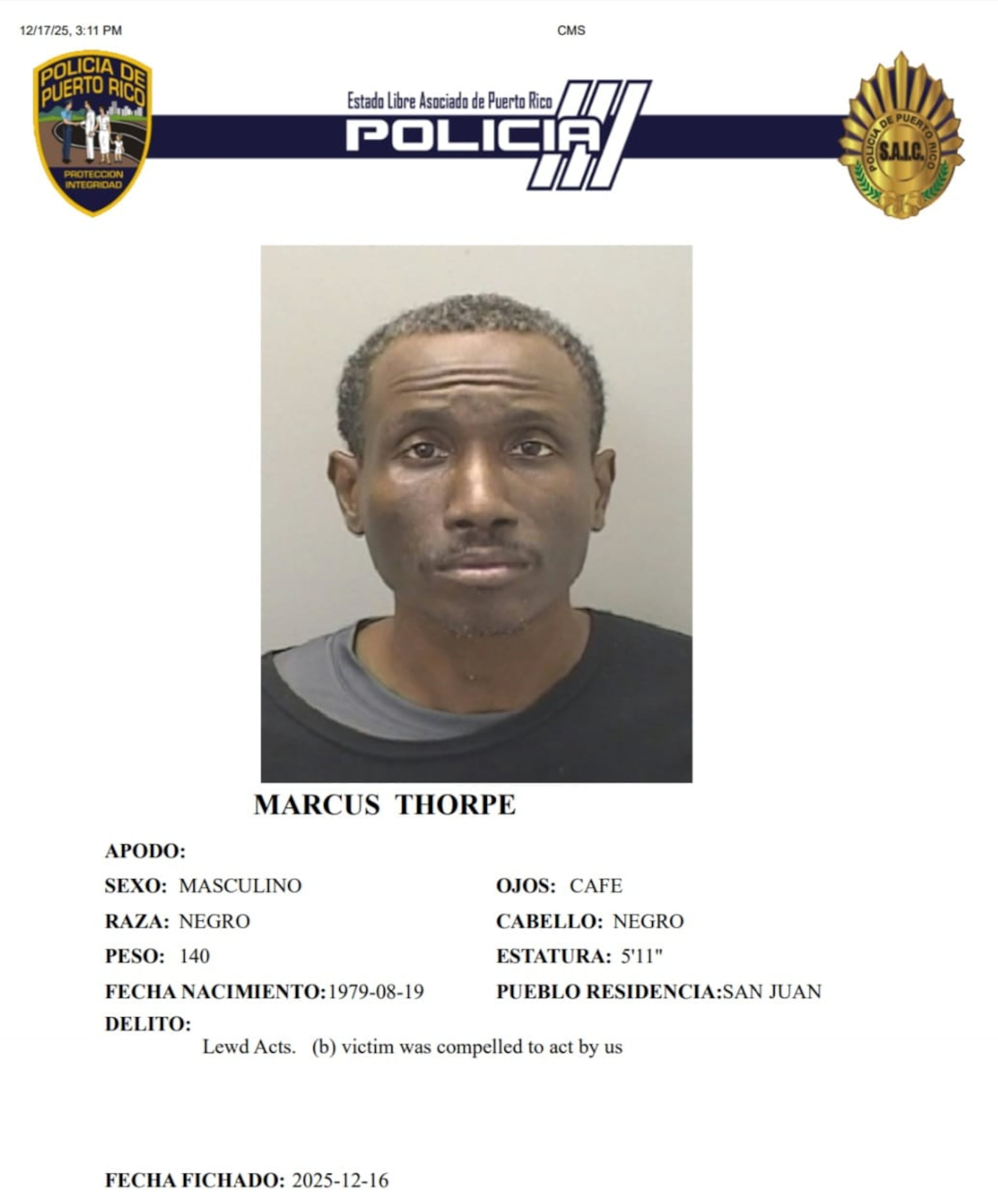 Marcus Thorpe, enfrenta un cargo por actos lascivos en una farmacia de la calle Loíza, en Santurce.